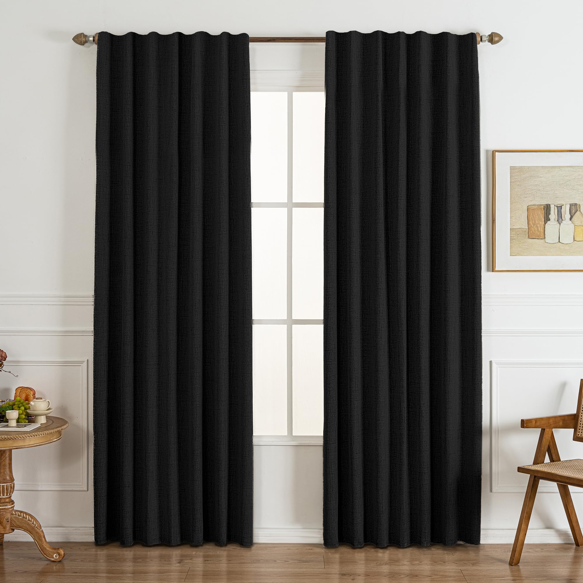 Gleantdeco Vorhänge mit Kräuselband Blickdicht Thermo Vorhang für Schlafzimmer Wohnzimmer Fenster Plisseé Leinenoptik Verdunklungsvorhänge 2er Set