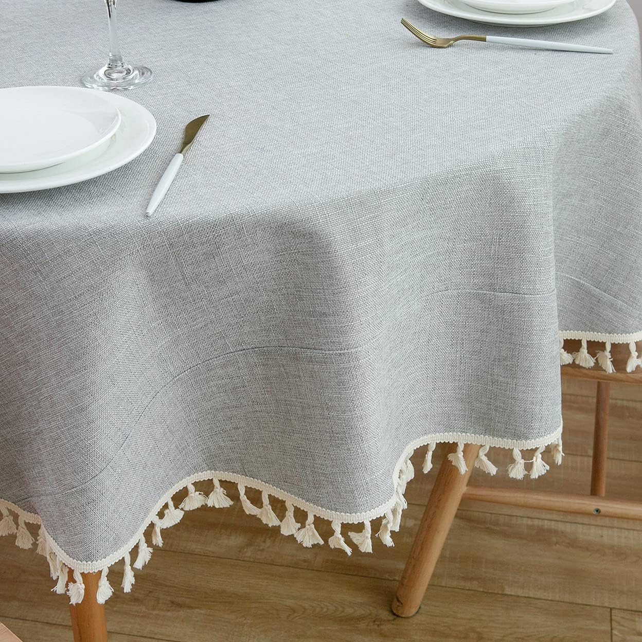🔥 Crаzу Dеаlѕ SPRICA Round Tablecloth, Cotton Linen Tassel Table Cover for Kitchen Dinner Table, Decorative Solid Color Table Desk Cover,Diameter 70, Light Gray