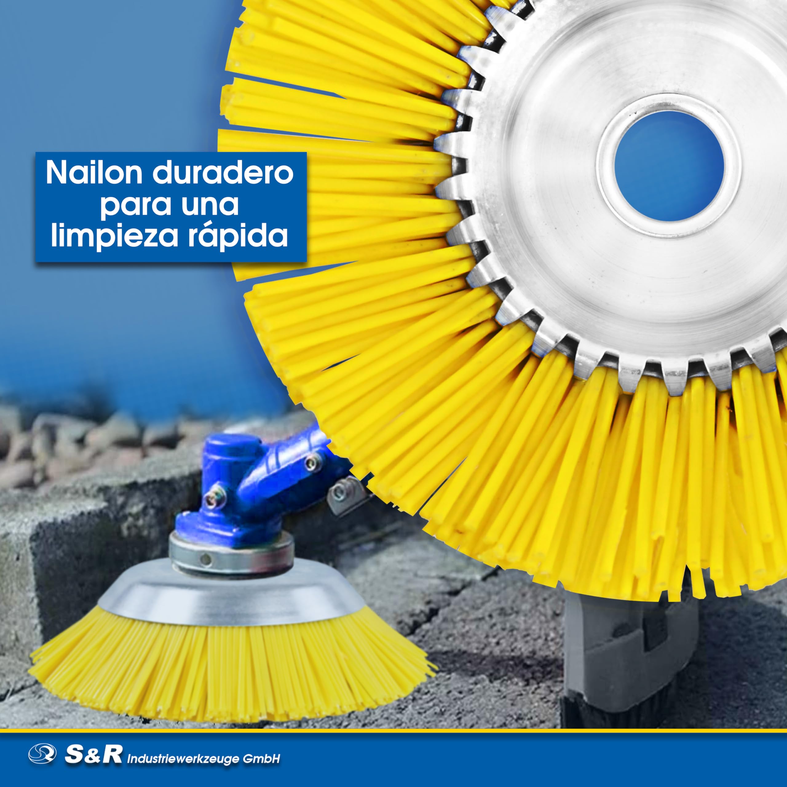S&R Cepillo Desbrazadora para Malas Hierbas - Cabezal Desbrazador Cortacesped en Nylon 200 x 25,4 mm - Amarillo
