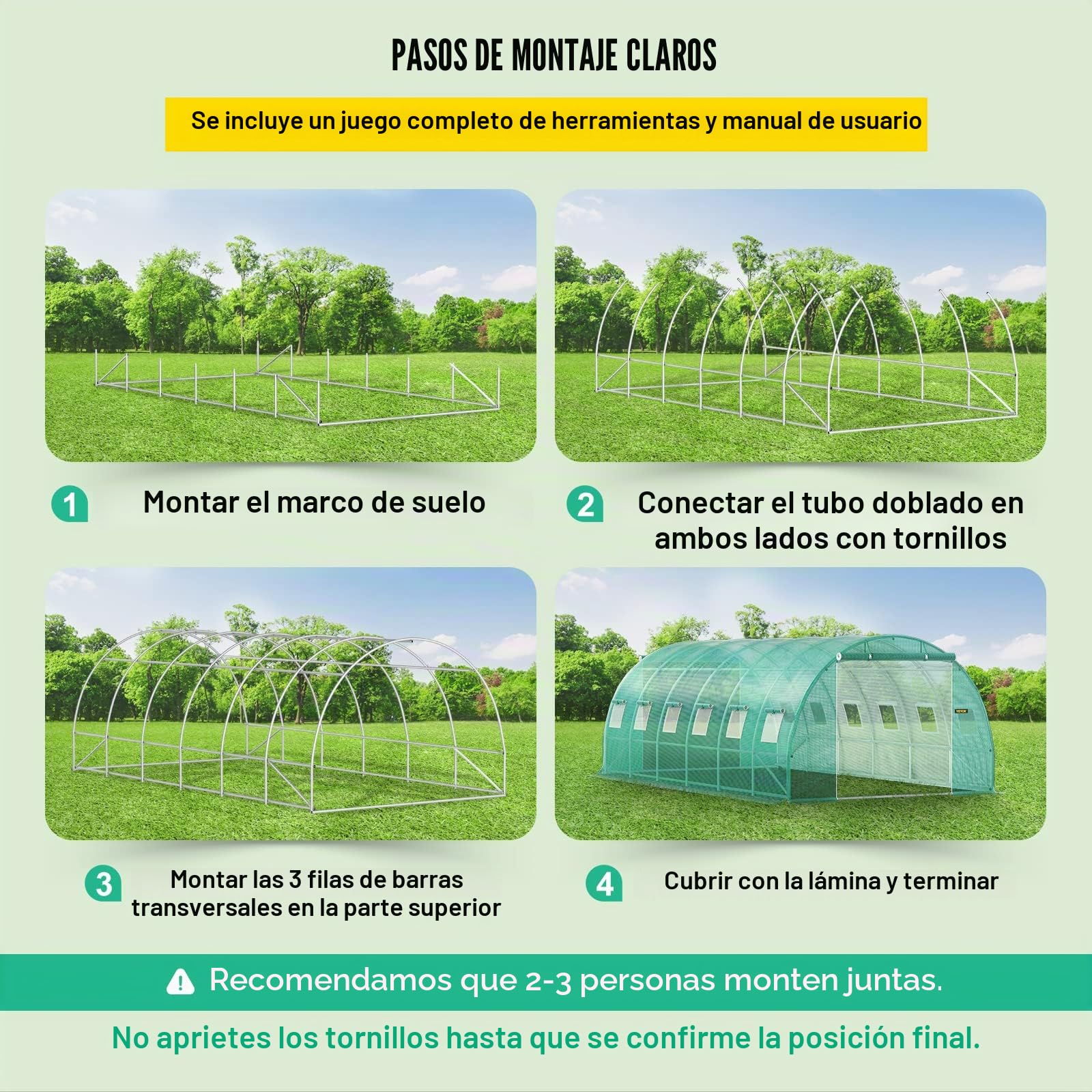 VEVOR Invernadero de Techo arqueado, 6,1 x 3 x 2,1 m, Marco de Acero galvanizado y Lona de Polietileno, túnel de Invernadero, Resistente al Agua y a los Rayos UV, Ideal para el Cultivo de Verduras y