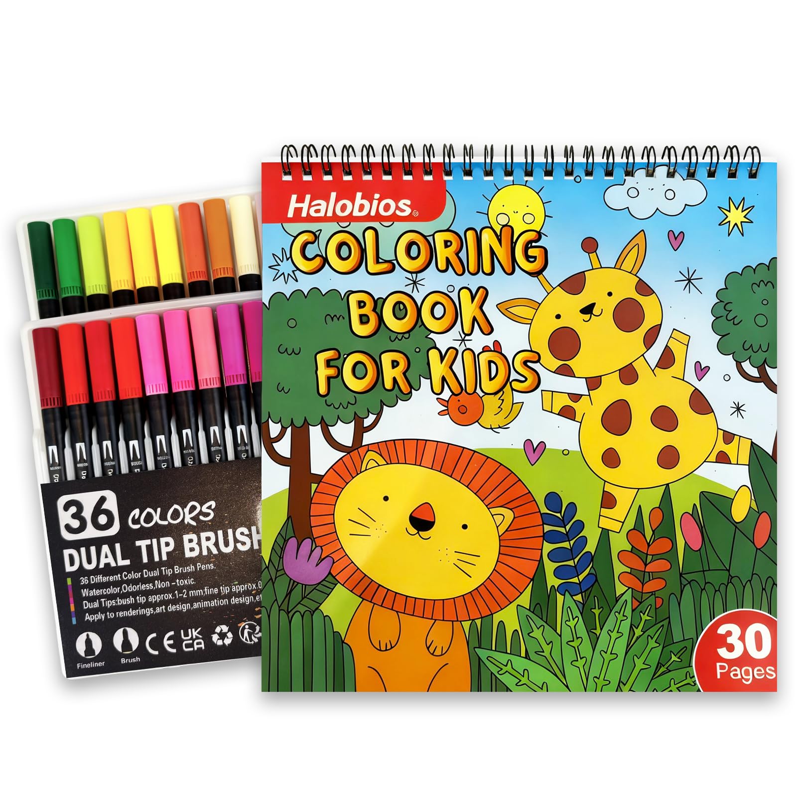 joibabe A5 Kids Colouring Book Coloring Book for Children with 36 Colors Mrakers Pens, Spiral Bound Activity Books Set with 30 Pages Animals, Dinosaurs, Princesses, DrawingGift for Girl Boy