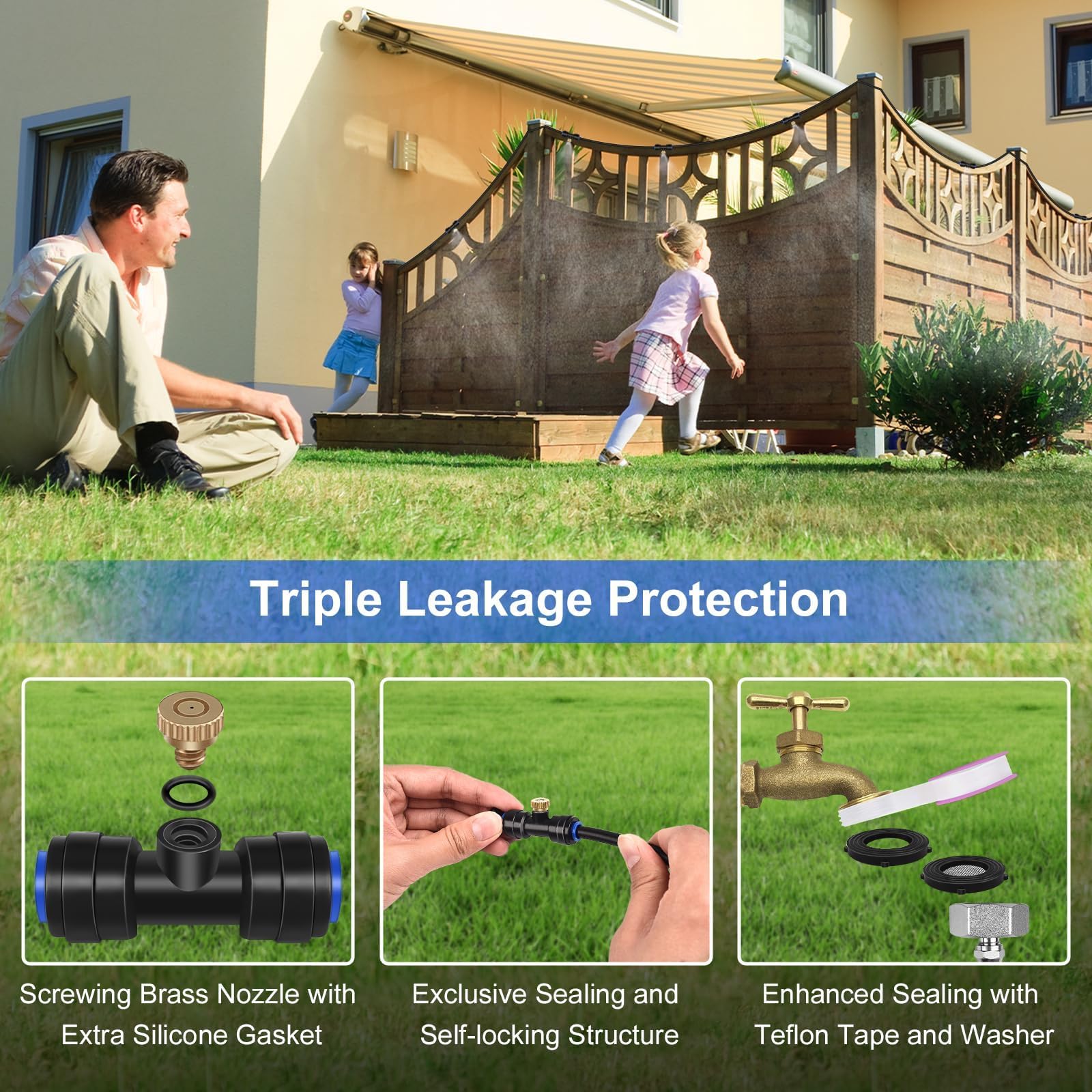 Brumisateur Terrasse Exterieur Kit d’Irrigation Système de Brumisateur Extérieur Terrasse 18M Système de Refroidissement par Brumisation Extérieur pour Jardin, Serre, Piscine, Parasols et Pergola(18M)