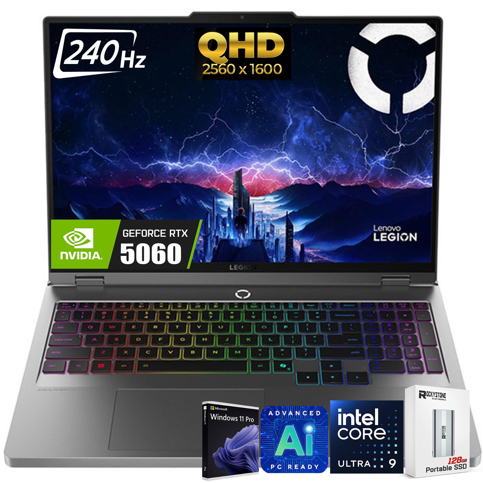 Lenovo Legion 5i 16" AI Gaming Laptop, 16" 240Hz WQXGA (2560x1600) IPS 500nits, Intel 24-Core Ultra 9 275HX, NVIDIA GeForce RTX 5060 8GB GDDR7, RGB Backlit, WiFi7, Win11 PRO, W/128GB PSD(64GB|1TB SSD)