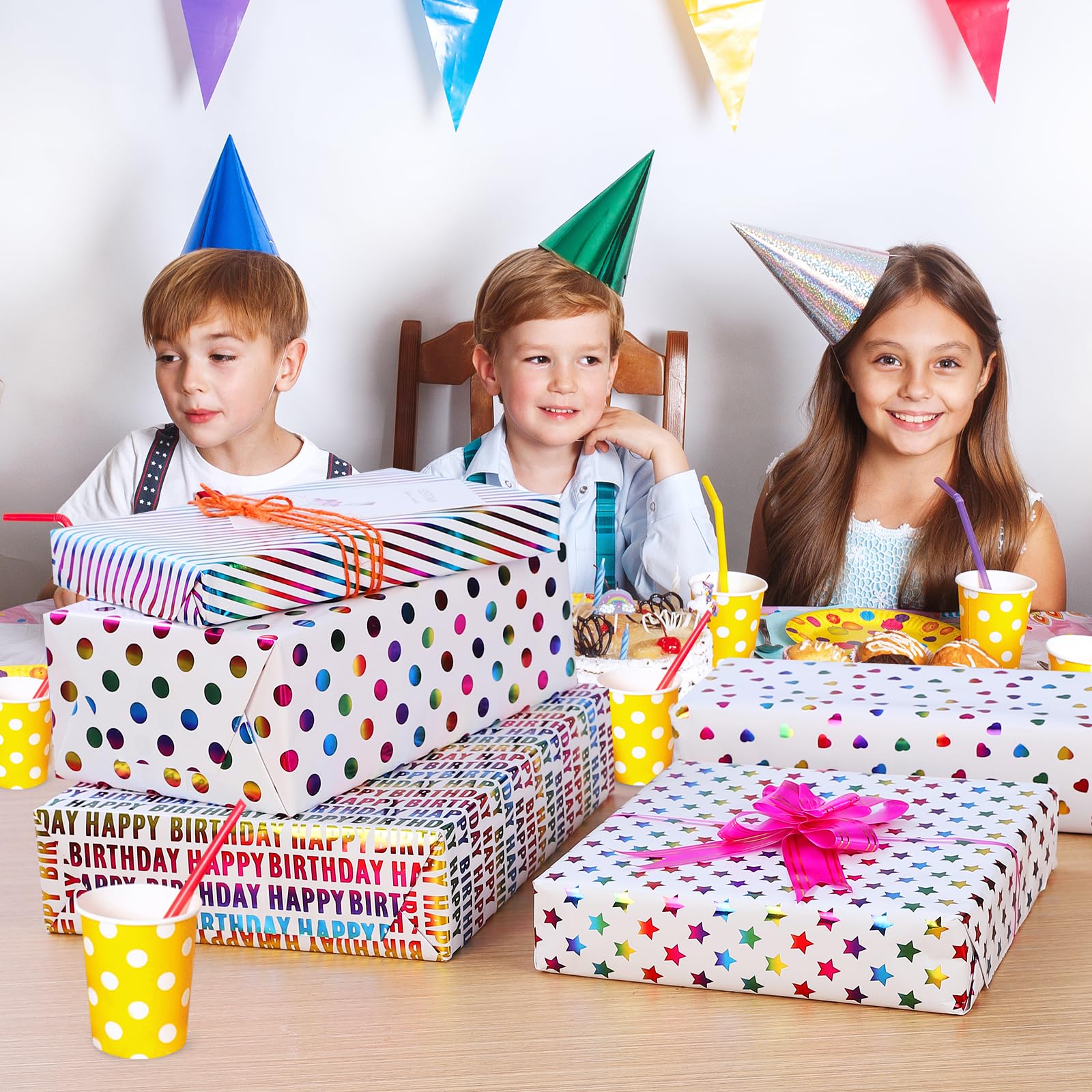 cuskena Geschenkpapier-Set, 6 Rollen – 43,2 x 304,8 cm pro Rolle – verschiedene Designs und Farben, bedrucktes Seidenpapier, Geschenkboxen, buntes Folienpapier (mehrfarbig)