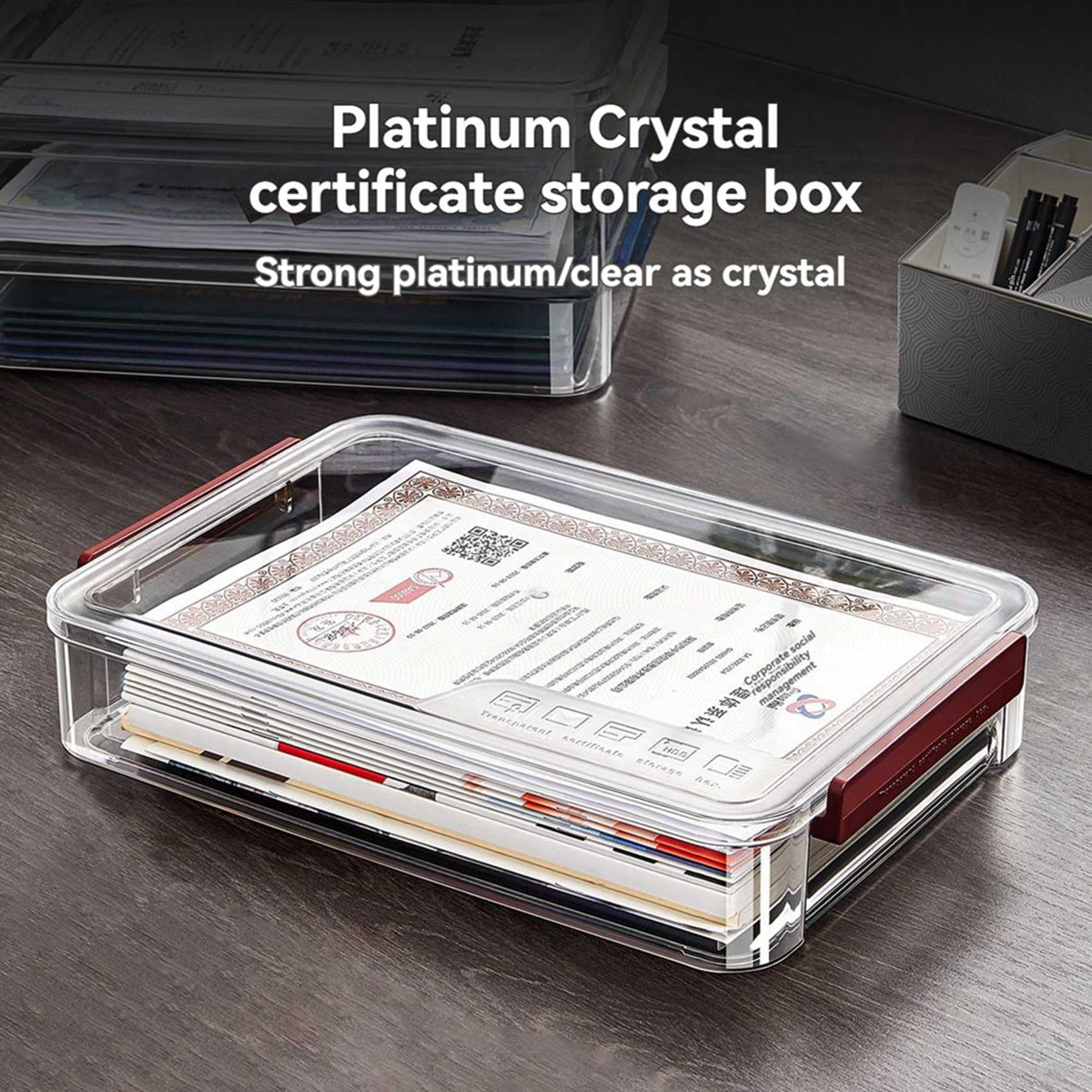 2X Boîte de Rangement Transparente A4 en Plastique Portable pour Documents, Papeterie, Fournitures Scolaires, de Bureau, Bordeaux