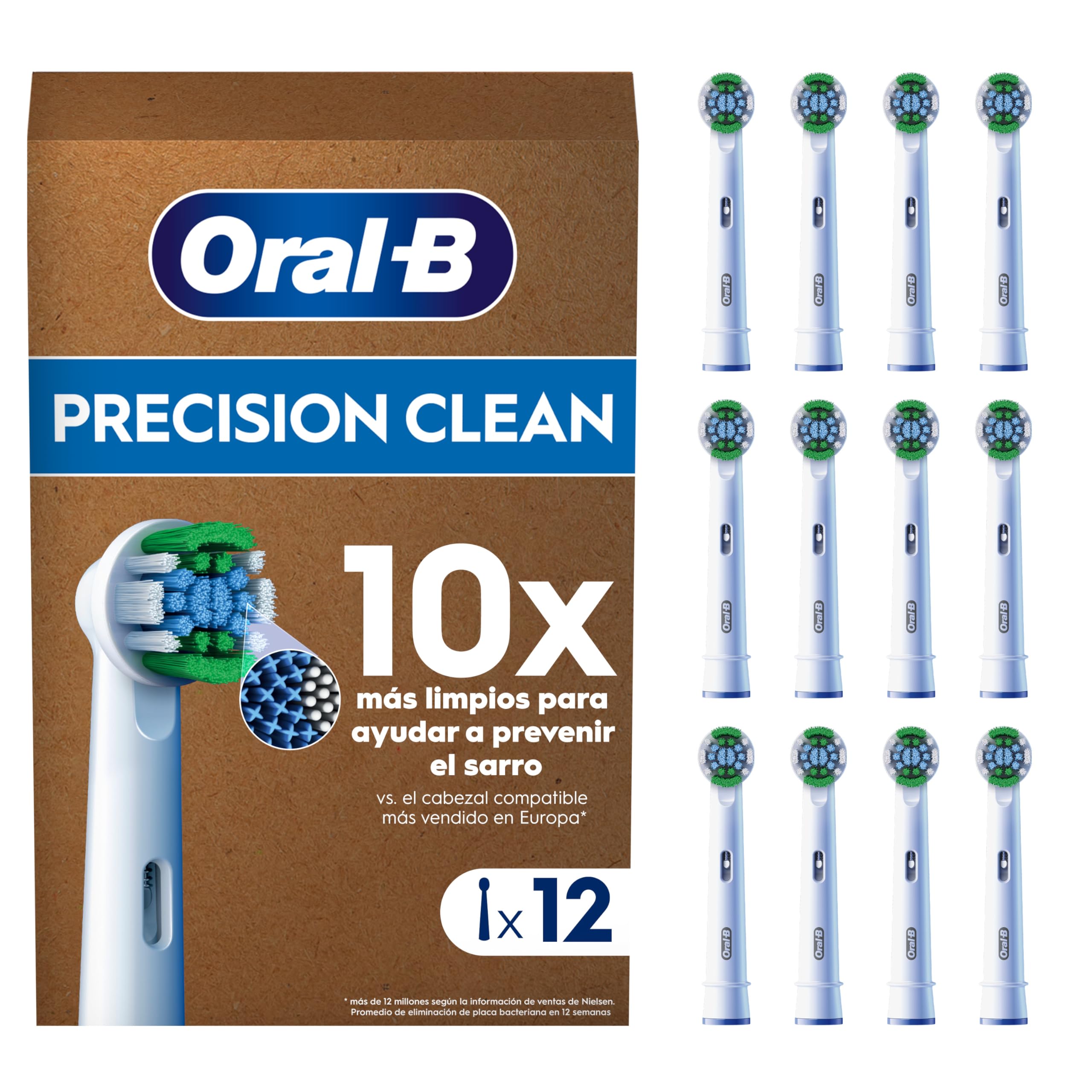 Oral-B Precision Clean Cabezales de Recambio Originales, Blanco, Pack de 12 - Recambios para Cepillo de Dientes Eléctrico Oral B Pro, 3 Tipos de Filamentos para Un Cepillado Preciso GreenCircle Certified: Certified Environmental Facts Label