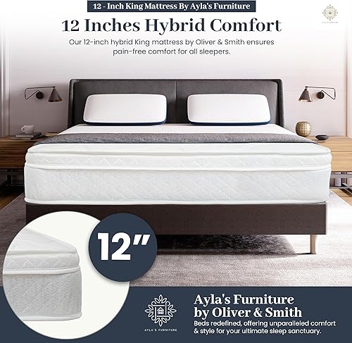 Miniatura 2 de Aylas Furniture Colchón de tamaño King híbrido King de 12 pulgadas con espuma fría de alta densidad y comodidad con resortes de bobina continua
