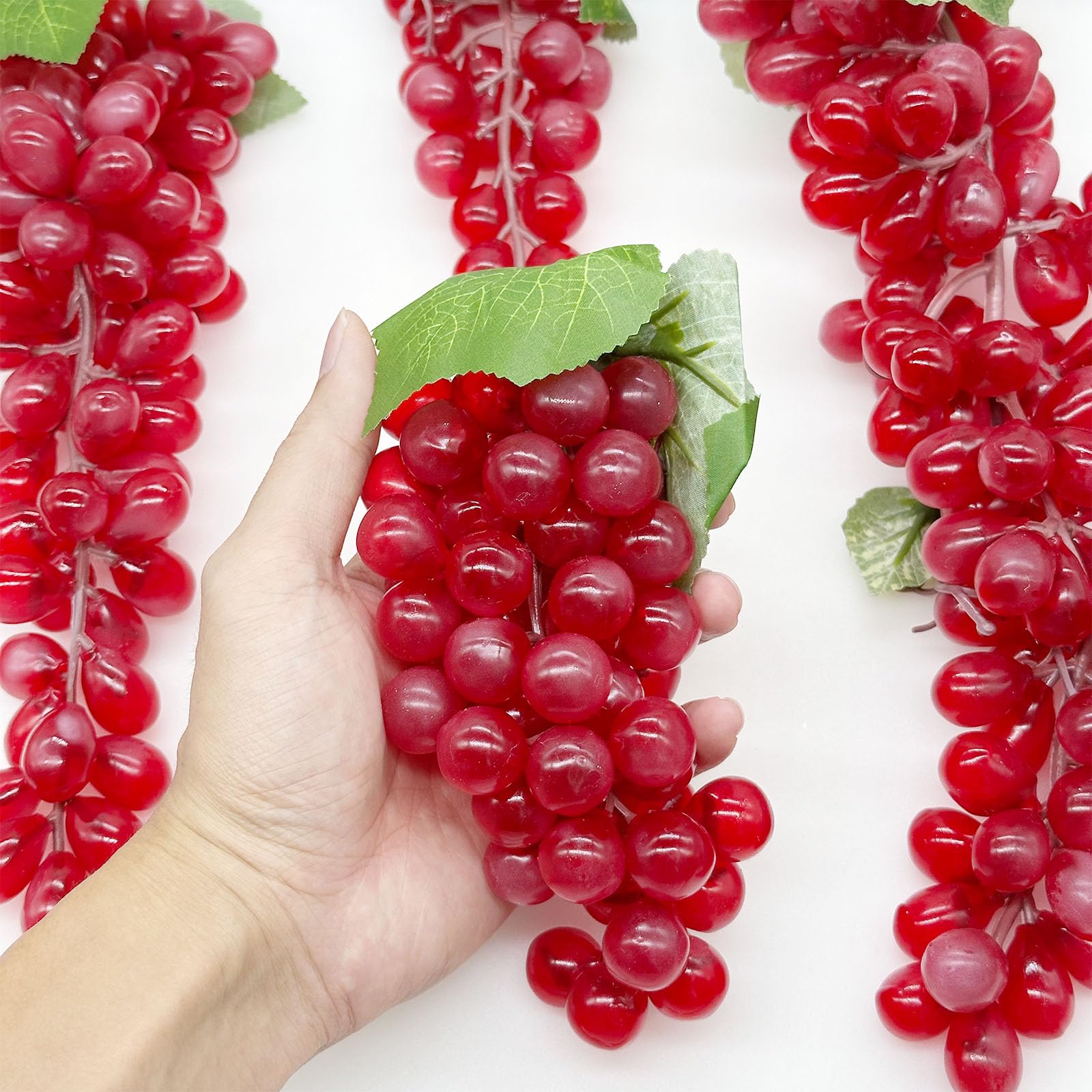 Lot De 5 Grappes De Raisin Artificiel En PVC - Couleur Rouge, Aspect Réaliste - Pour Déco Maison, Jardin, Treillis Ou Accessoire Photo