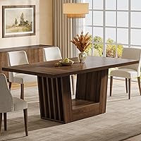 Tribesigns 63-Inch Farmhouse Dining Table for 4-6, Rustic Brown Rectangular Kitchen Table with Sturdy Trapezoidal Base