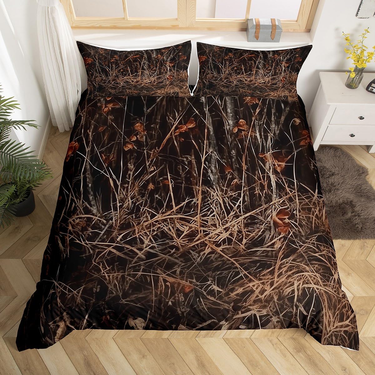 Homewish Rustic Beddding Sets Camo Country Duvet Cover,Woodland Farmhouse Camouflage Down Quilt Cover Super King,Western Hunting Lodge forest Bed Set for Adults Men Women Bedroom Decor