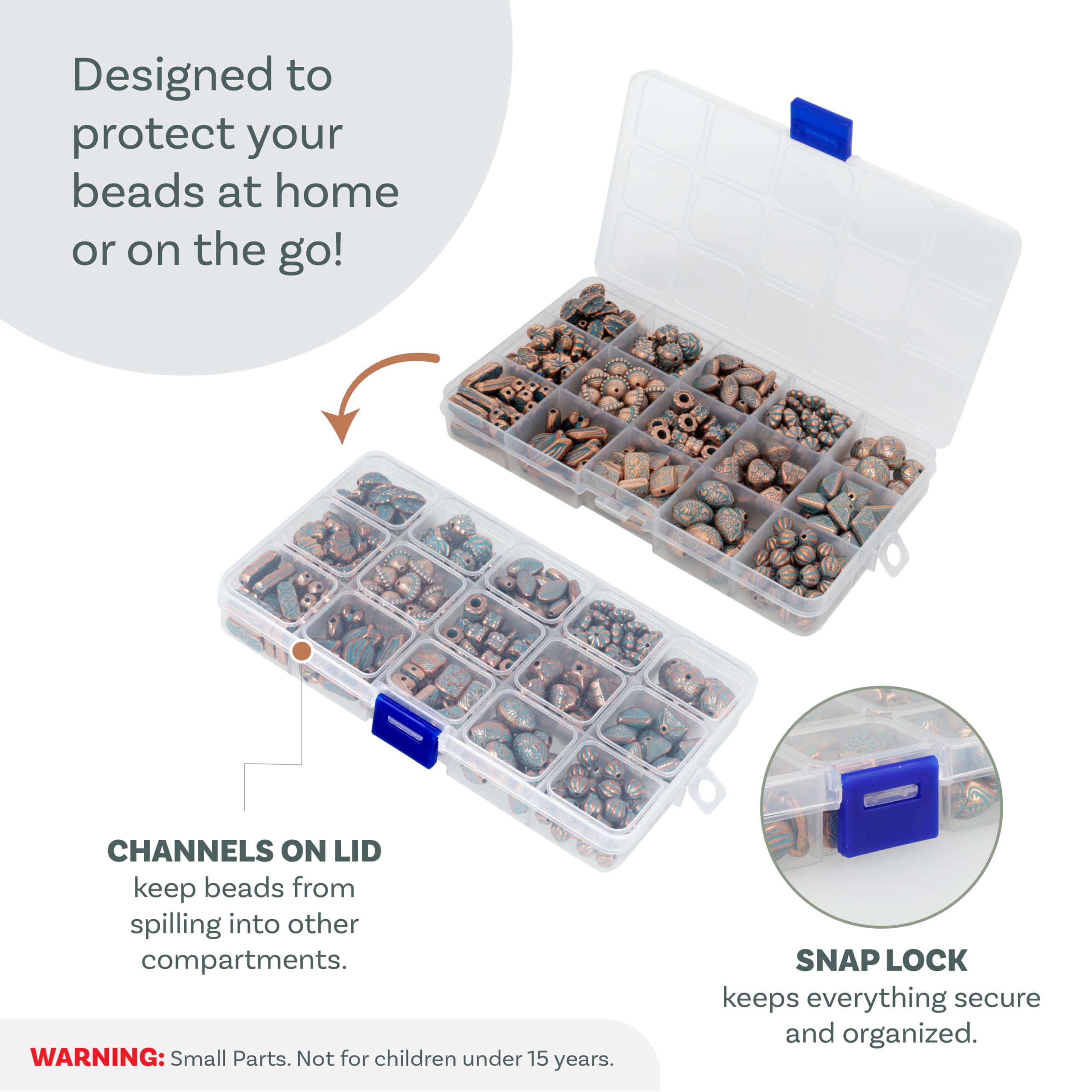 The Beadsmith Zestaw koralików akrylowych – koraliki mieszane w kolorze turkusowym i miedzianym, ok. 300 szt., 15 kształtów (5 – 19,3 mm), zestaw do tworzenia biżuterii i bransoletek