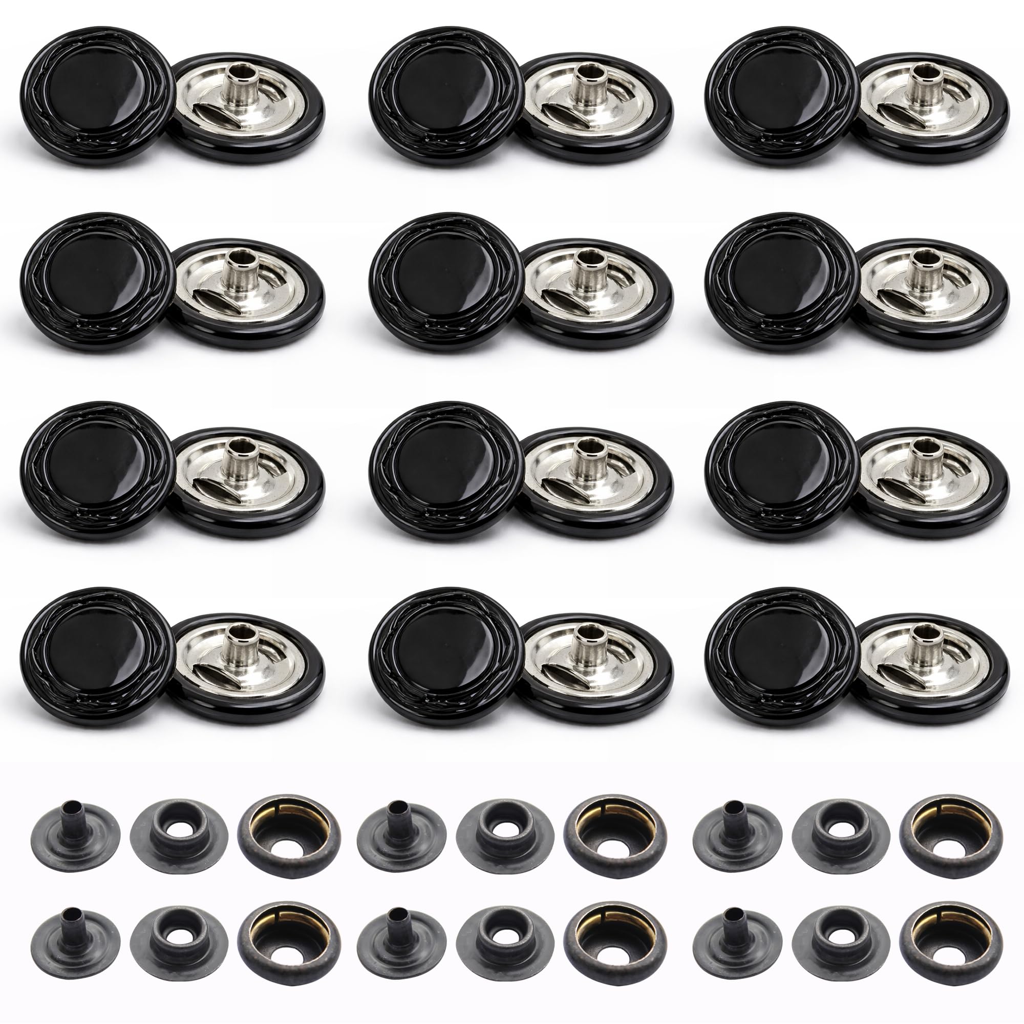 Trimming Shop 15mm Botones a Presión 4 Partes, Resistente y Ligero Metal Cierres para Chaquetas Jeans, Cuero Manualidades, Correas y Costura Proyectos, Ropa Reparación
