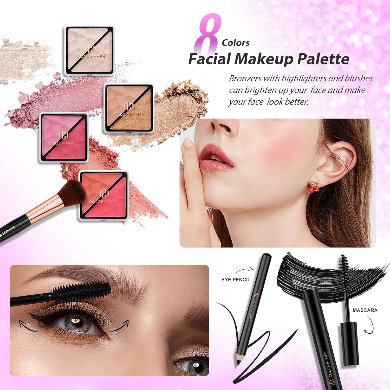 Color Nymph Girls Makeup Kits for Teen, Beginner Makeup Kit For Girls Non Toxic Makeup Set w/Train Case 24pcs Cosmetics Eyeshadow Lipstick Lipgloss Blush Mascara Eyeliner For Tweens Girl/Lady - Image 3