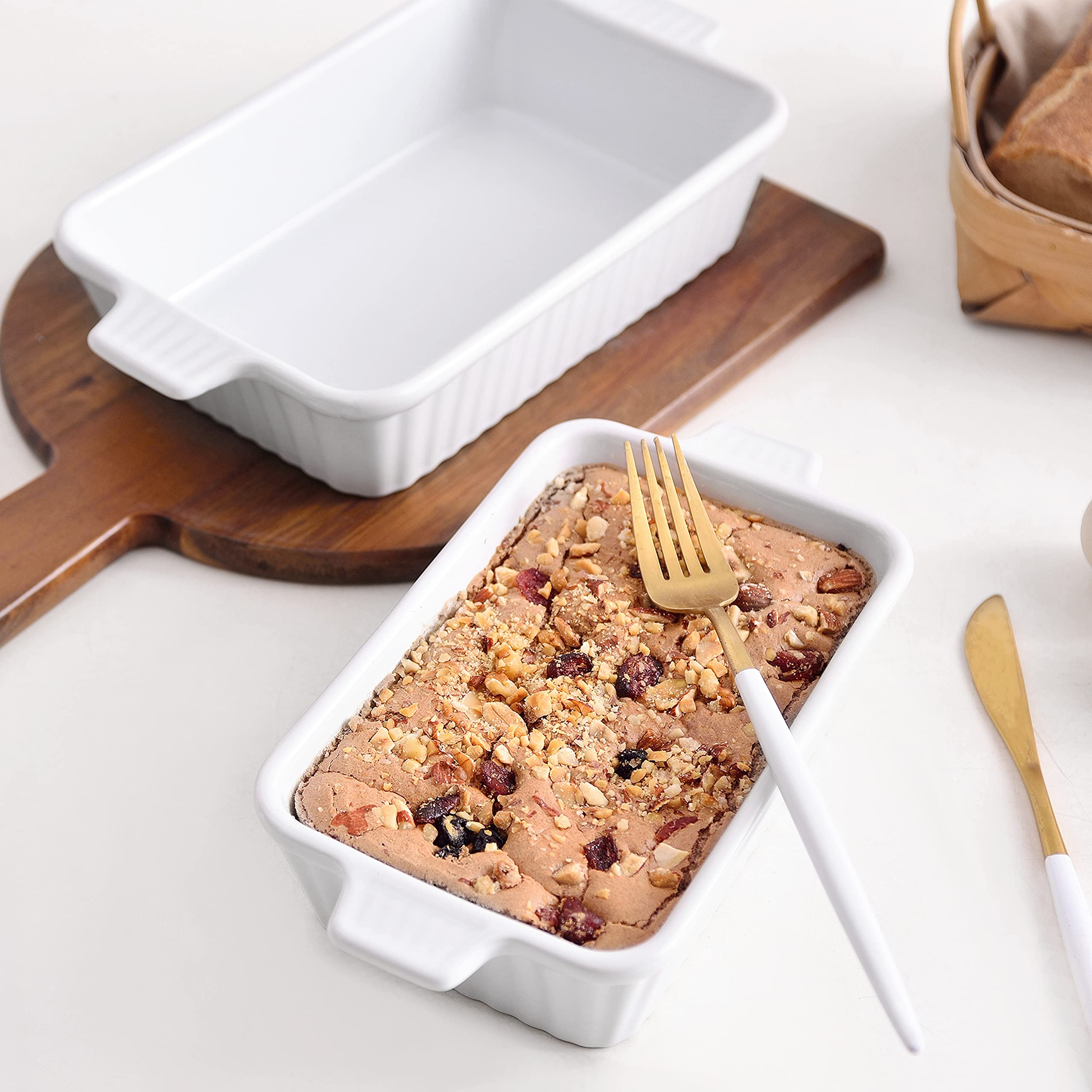 MALACASA Série BAKE, Lot de 4 Plats à Four en Céramique Blanc, 3020ml, 2080ml, 1480ml, 850ml, Plats à Gratin avec Poignées, Passe au Lave-vaisselle, Idéaux pour Cuisson et Gratin