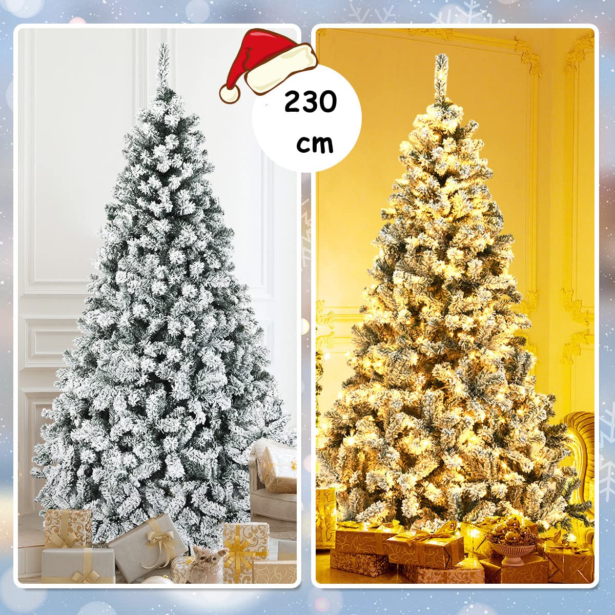DREAMADE 230cm Künstlicher Weihnachtsbaum mit Schnee, 450 LEDs & 1010 PVC-Spitzen,Tannenbaum, Beflockung Christbaum mit Metallständer