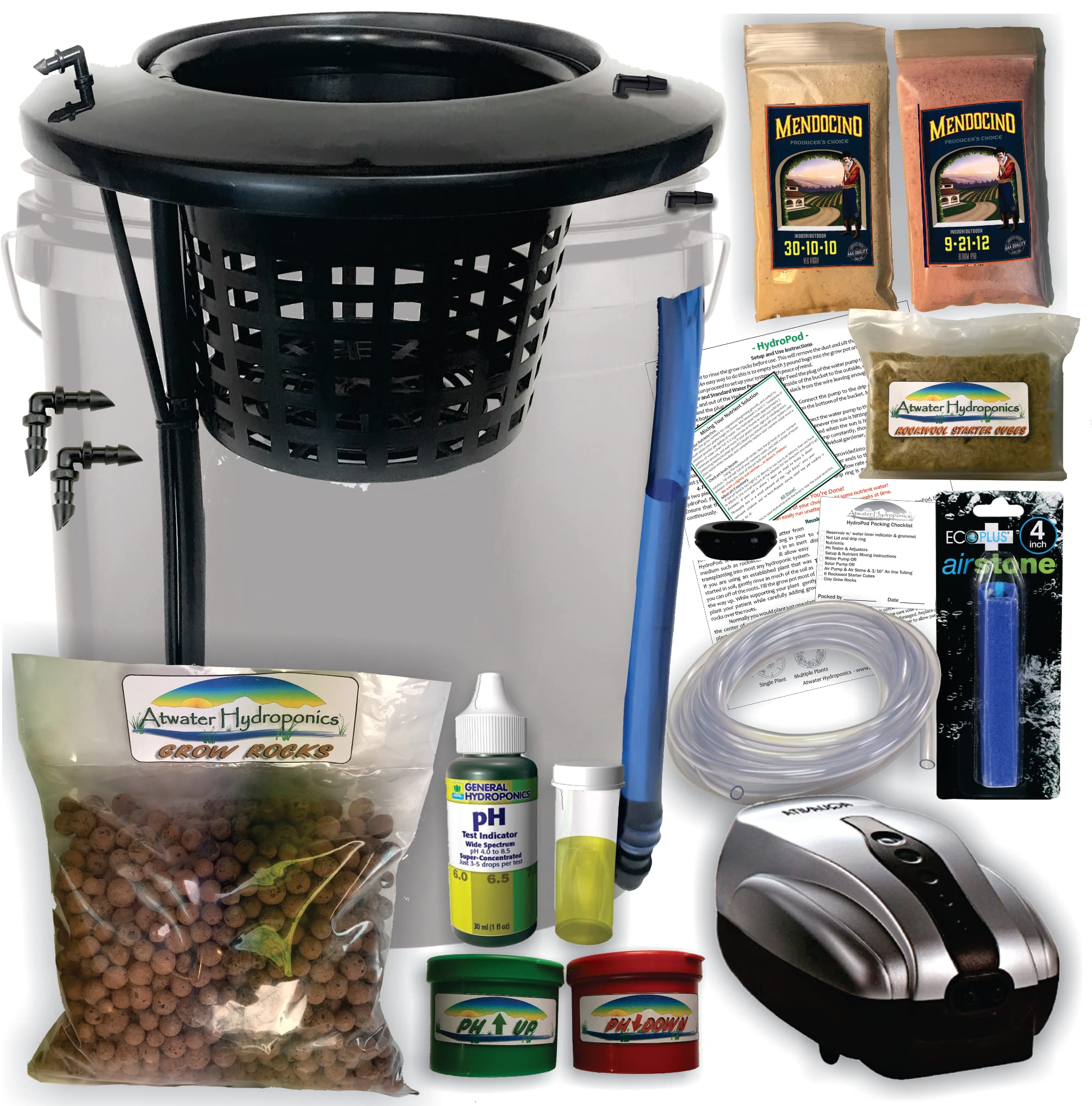 The Atwater HydroPod - Dual DWC Deep Water Culture/Recirculating Drip Hydroponic Garden System - Bubble Bucket - Hydroponic System in a Box - Choose Your Variation (DIY Kit - with Nutrients)