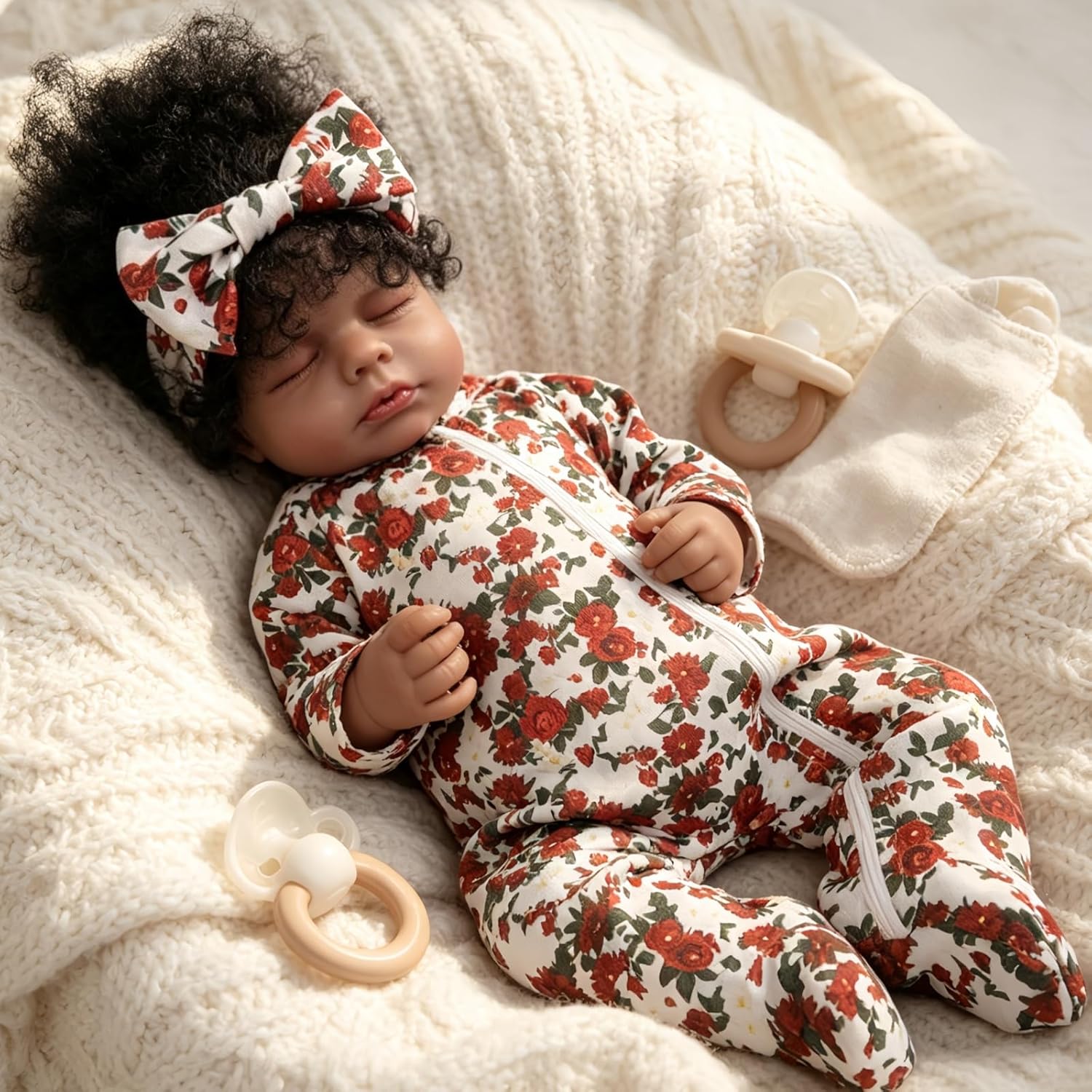 18 Inch Realistic Black Reborn Baby Doll – Sleeping African American Baby Girl Doll, Soft Cloth Body, Hand-Rooted Hair, Lifelike Newborn Doll for Kids & Collectors