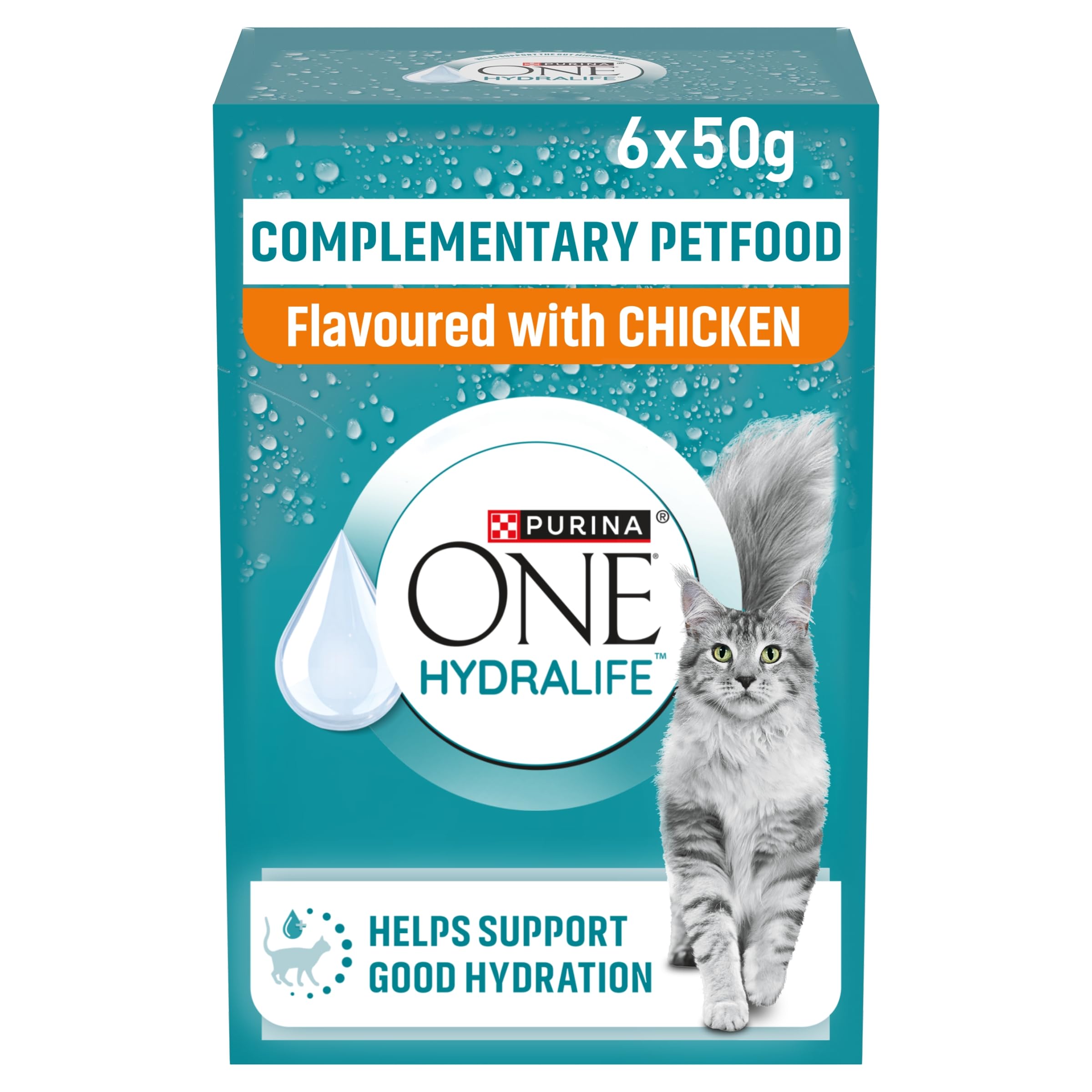 PURINA ONE HYDRALIFE Cat Hydration Drink | for adult cats | flavoured with chicken | 6 x 50g pack of 8
