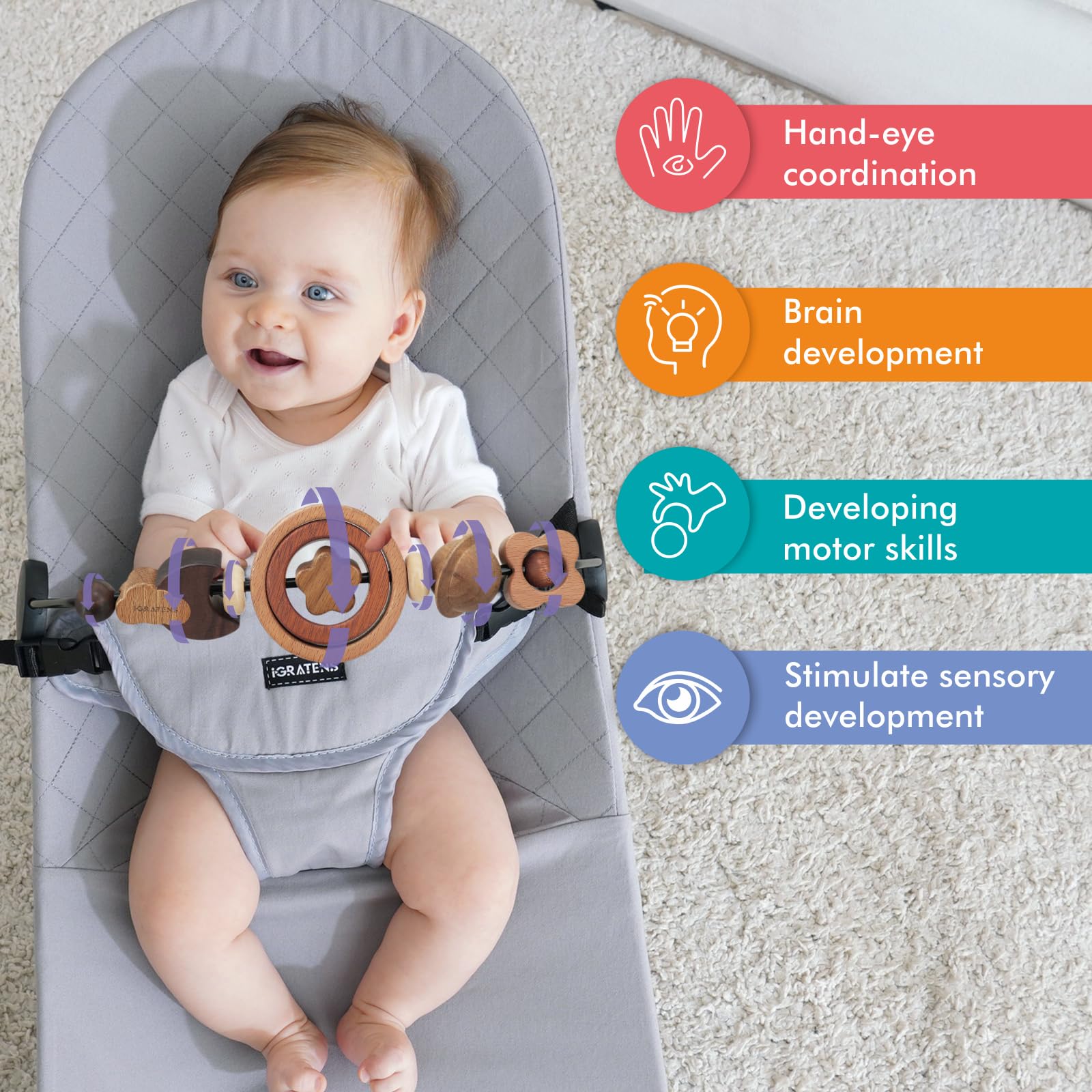iGRATENS Baby Bouncer Toy Bar, Toy Bar for Baby Bouncer Soft & Bliss, Easy to Attach and Remove - Image 4