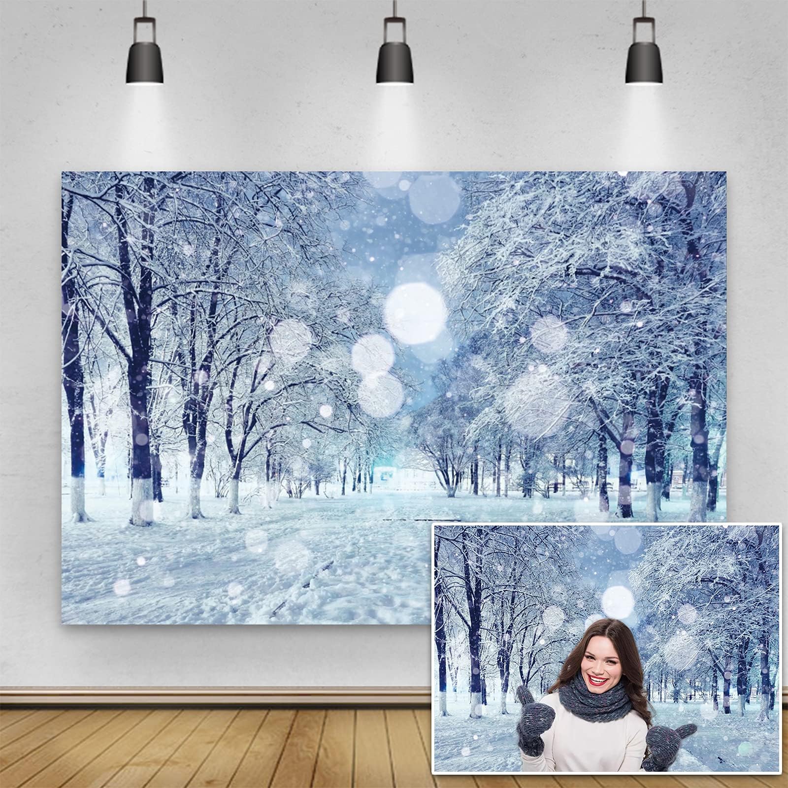 Amazon.com : Yeele 10x8ft Winter Snow Backdrop White Snow Forest Tree ...
