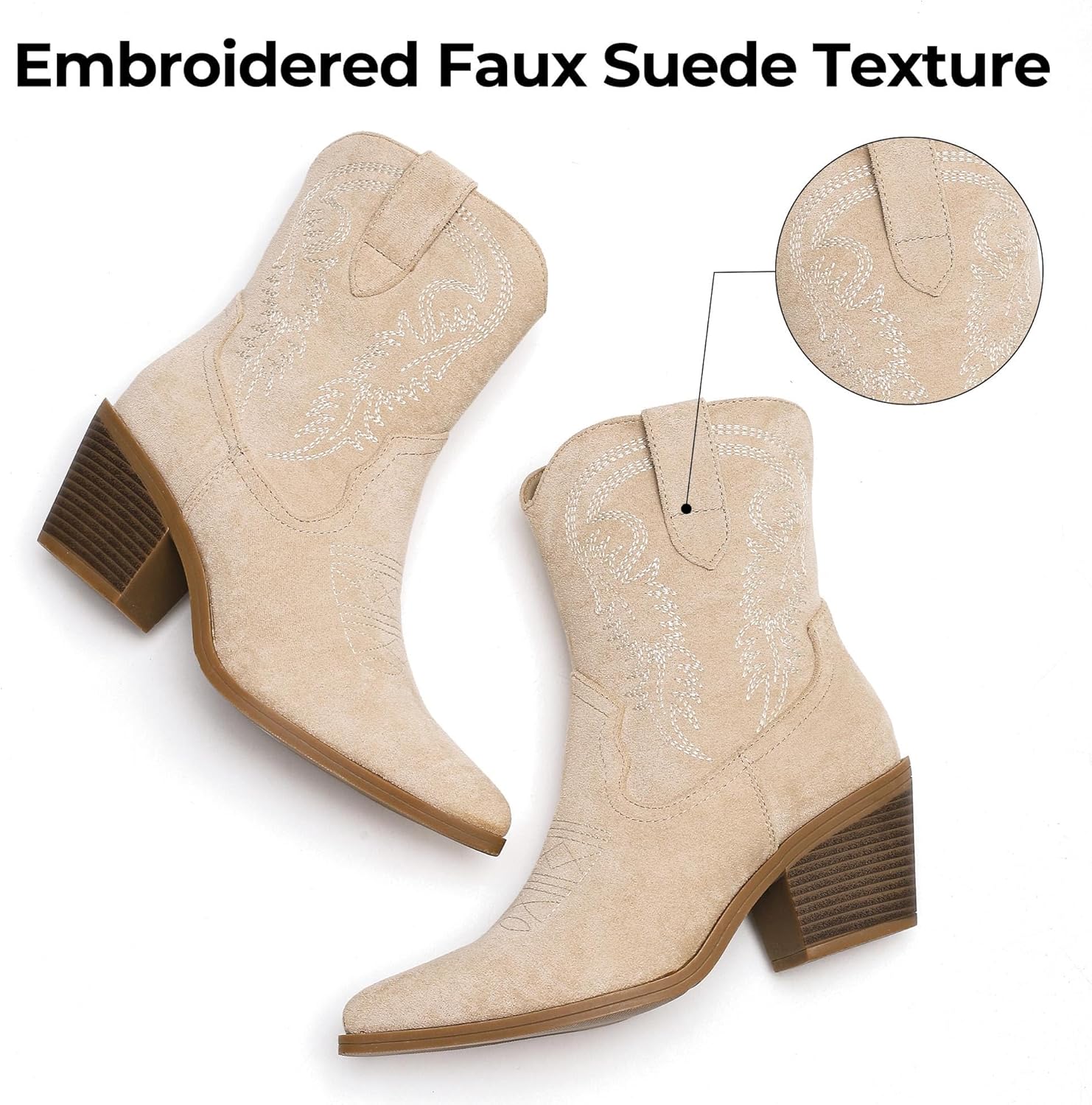 Putu Cowboy Ankle Boots for Women, Western Booties with Pointed Toe & Embroidery, Stylish Short Booties for Casual & Party - Image 5