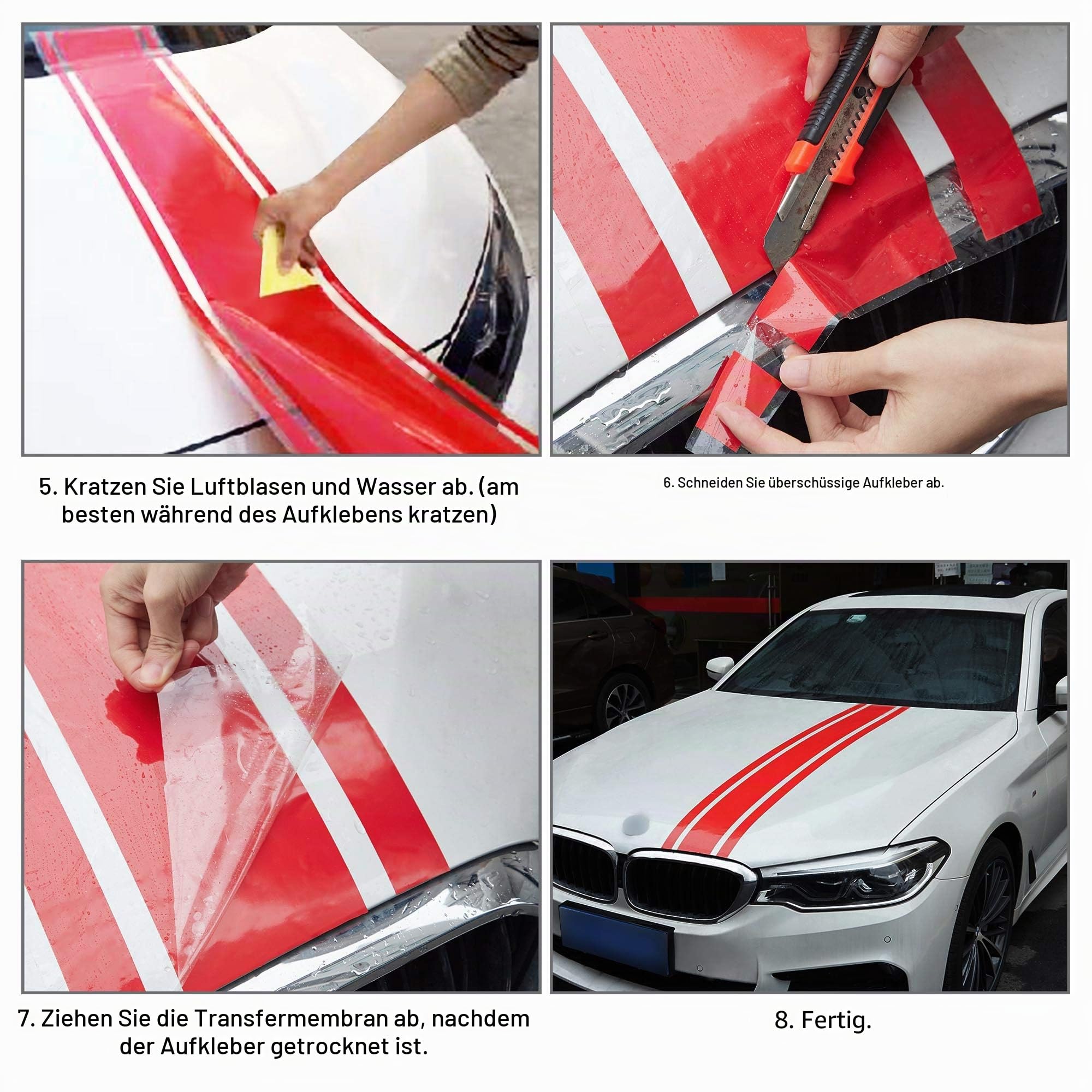 TOMALL 124.5 cm x 22.2 cm Motorhaube Streifen Aufkleber Auto Racing Körper Seite Aufkleber Rock Dach Motorhaube Stoßstange Streifen Aufkleber Vinyl Streifen Dekoration für Auto (Rot)