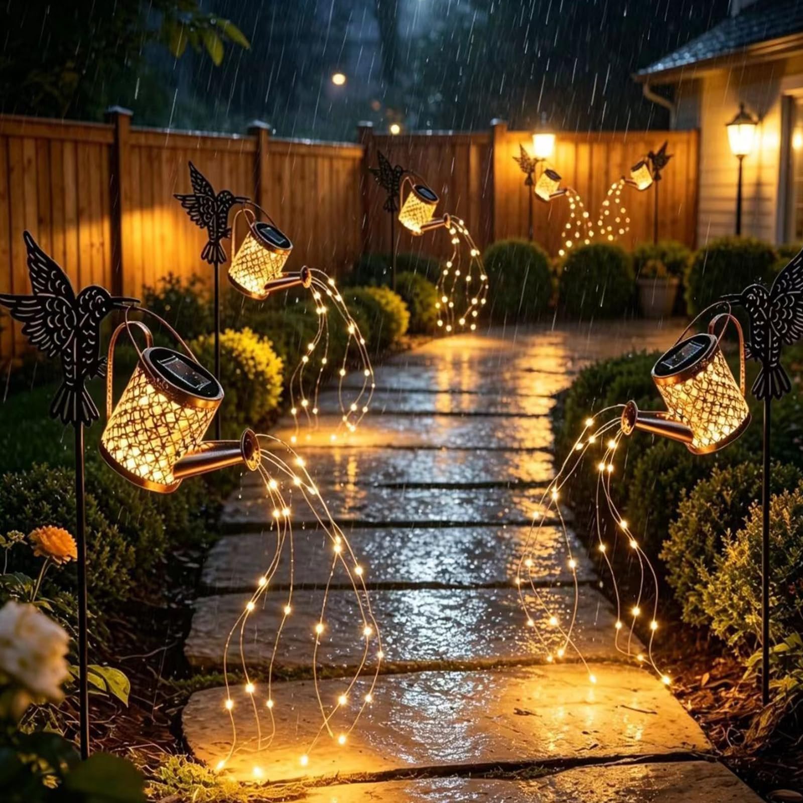 Solar Hummingbird Watering Can Fairy Garden Light for Garden(Style 3)