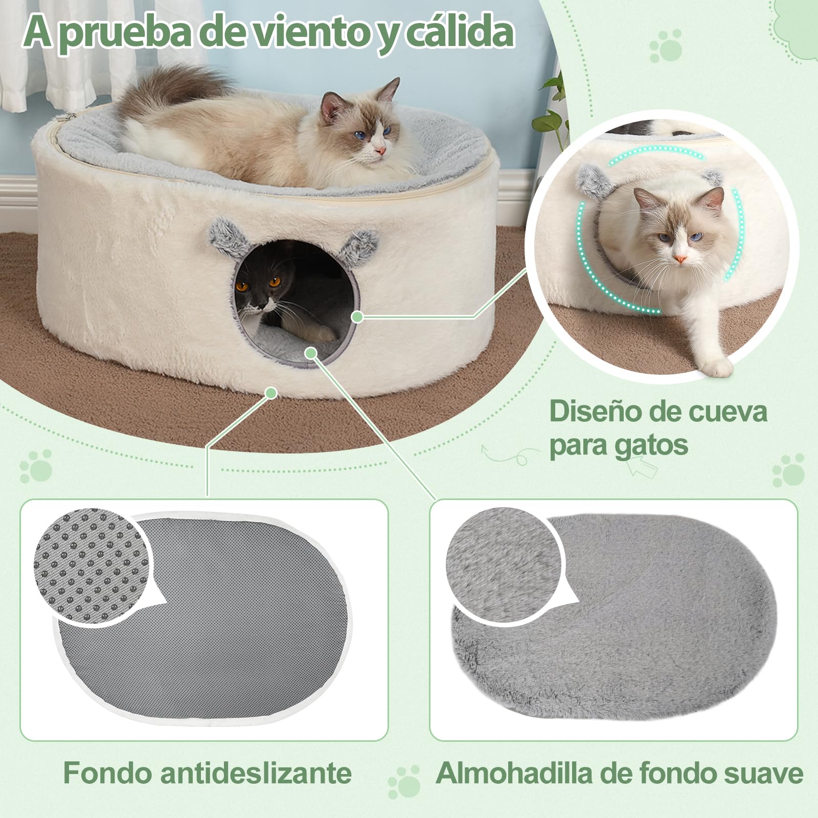 GUUSII HOME Elevado Cama para Gato Grande Gatos Cueva Gatito Casa Interior Conejo Caseta Perro Pequeño Cuna Cerrado Mascota Casita con Funda Lavable Cojín de Felpa Fácil Montaje 60 * 45 * 27cm