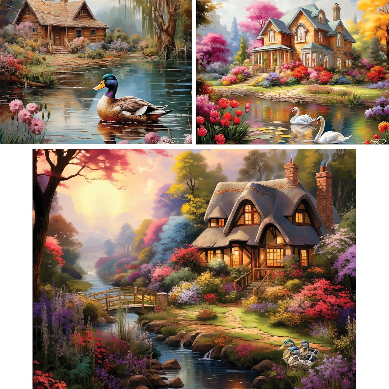 Bits and Pieces - Value Set of Three (3) - 300 Piece Jigsaw Puzzles for Adults - Large Piece 300 pc Colorful Nature Jigsaws Bundle by Stewart - Each Jigsaw Measures 18” x 24”