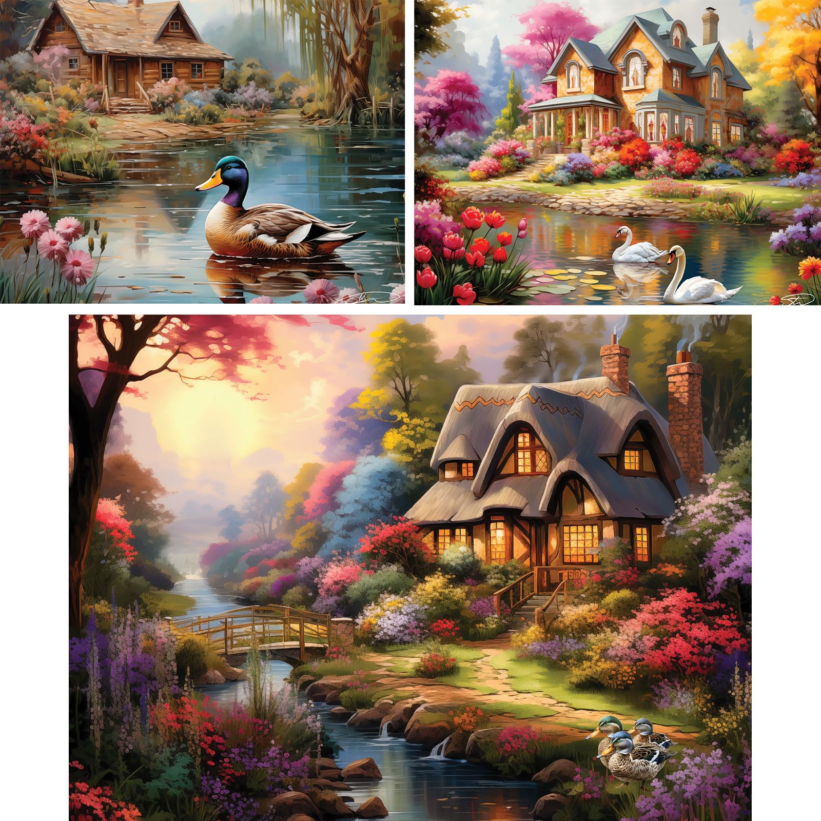 Bits and Pieces - Value Set of Three (3) - 300 Piece Jigsaw Puzzles for Adults - Large Piece 300 pc Colorful Nature Jigsaws Bundle by Stewart - Each Jigsaw Measures 18" x 24"