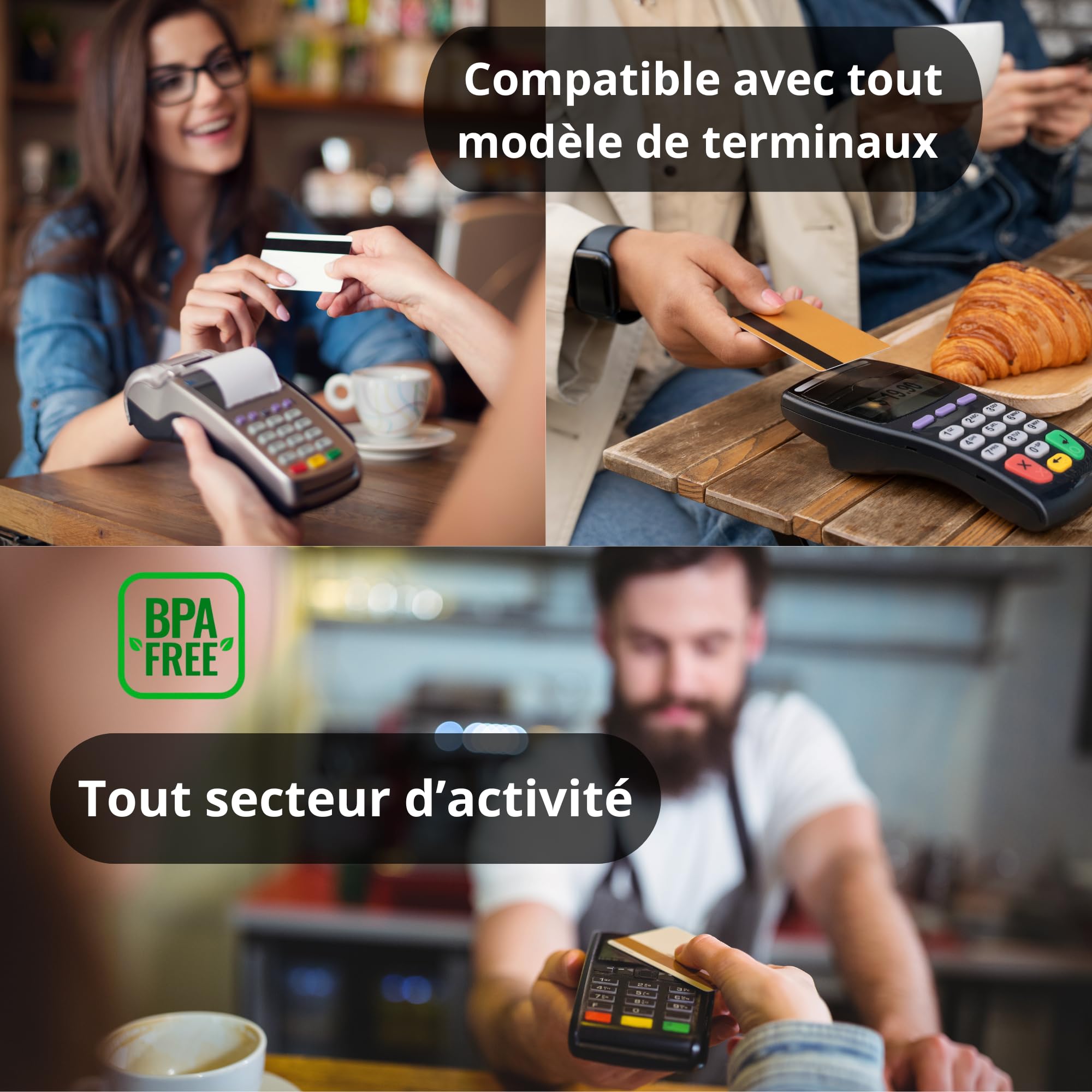 Lot de 50 rouleaux TPE 57x40 mm | Rouleau TPE carte bancaire compatible avec les terminaux Ingenico, Verifone, SumUp | Papier thermique CB 18 m | Haute qualité, Éco FSC, sans BPA