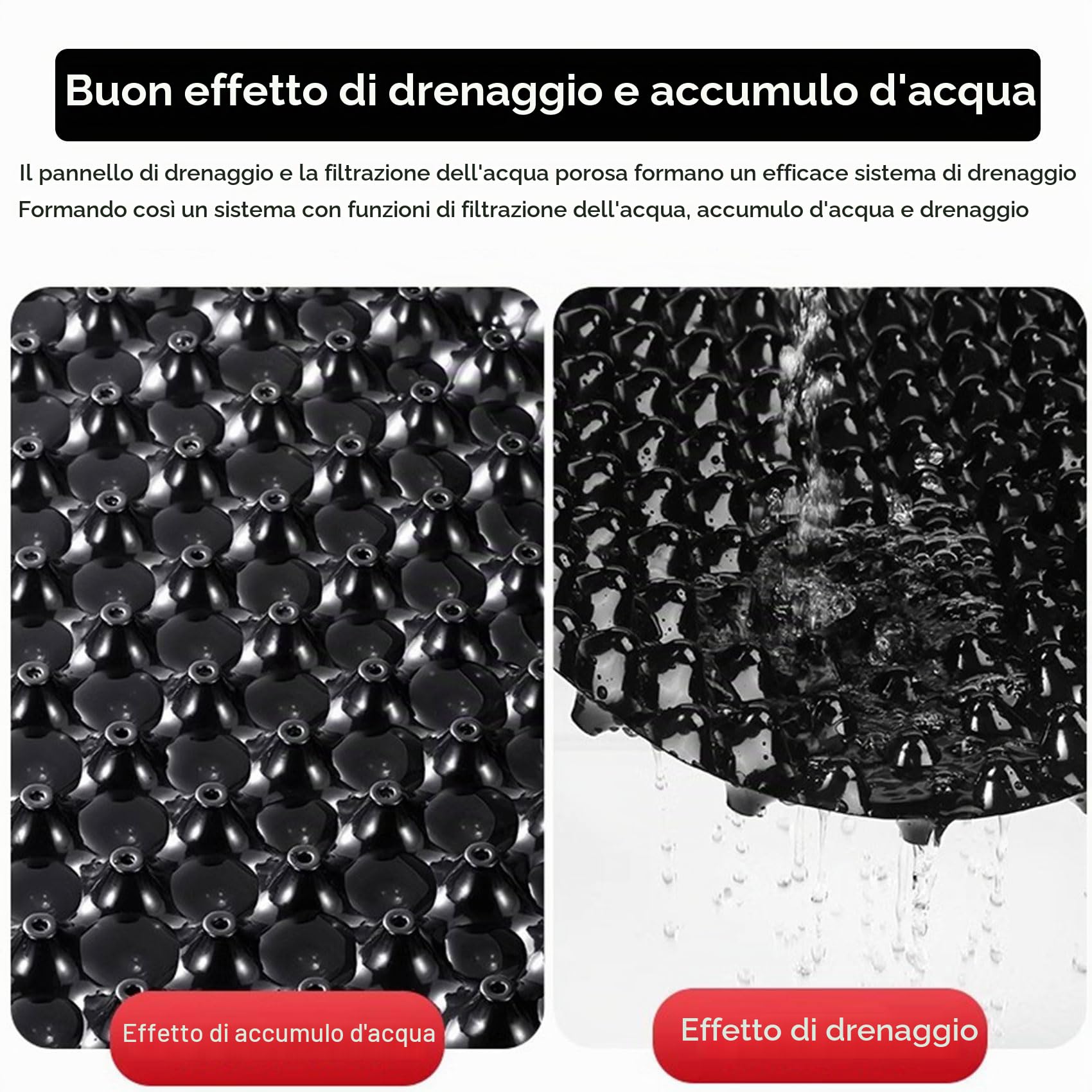 Hoja de drenaje de jardín con agujeros de 0,5 x 25 m, membrana para almacenamiento de agua y drenaje, ideal para plantas en maceta, patios y techos de jardín (tamaño: 70 cm x 25 m)