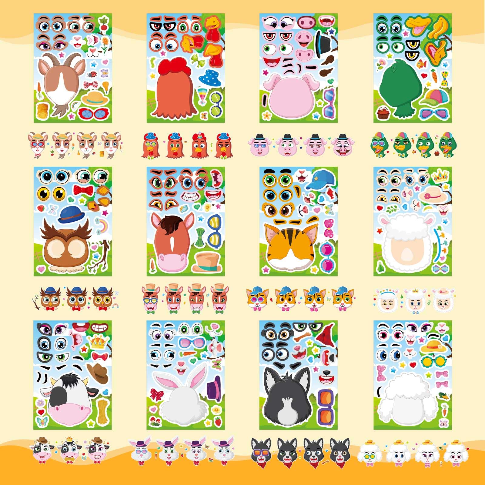 Farm Animal Stickers 24 Pack - Make a Face Sticker Sheets for Kids (9"x6" Reusable), Farm Make a Face - Image 2