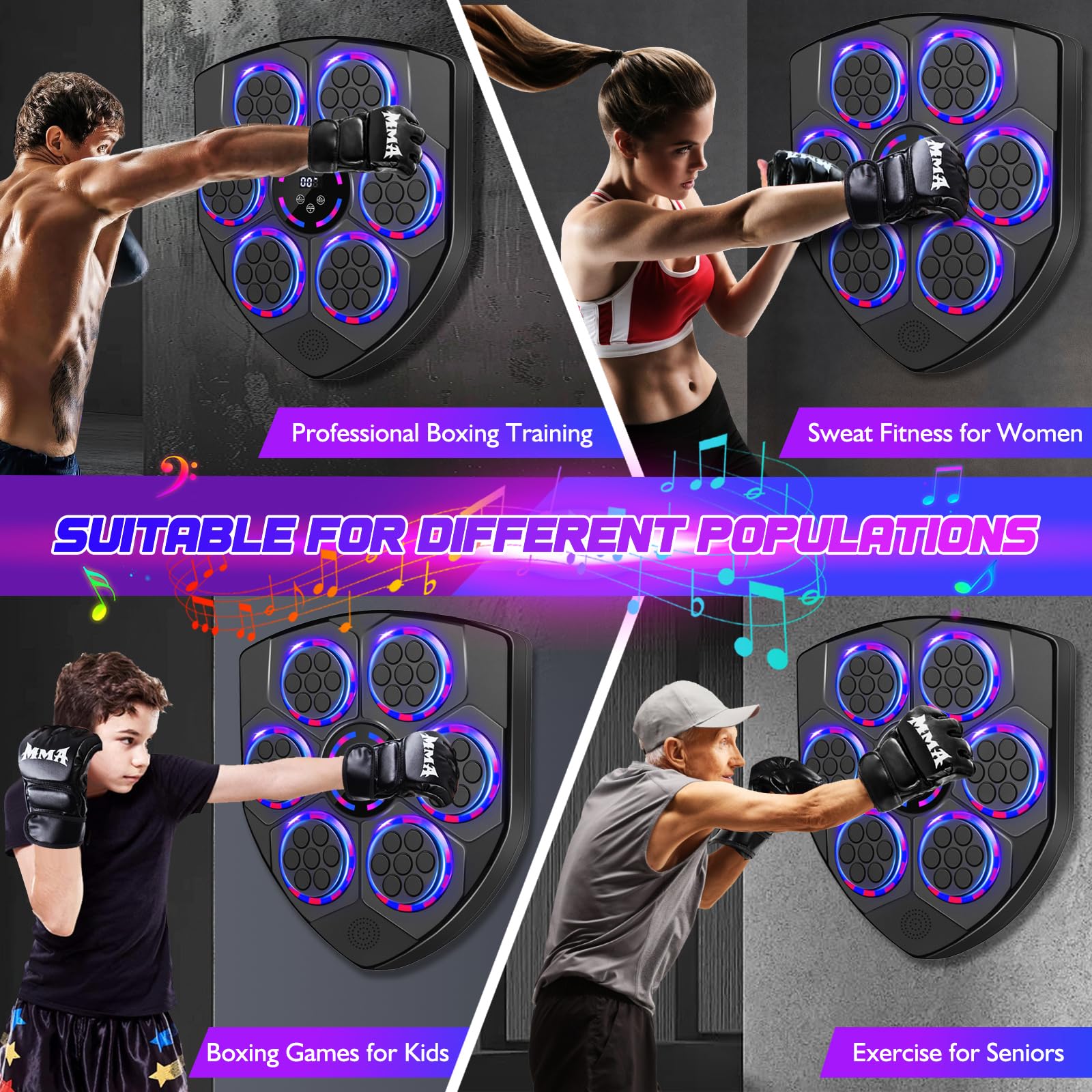 Joellfuner Music Boxing Machine, LED Macchina da Boxe Musicale, Supporto Bluetooth, Conteggio Intelligente, 9 modalità, Boxe Musicale da Parete per l'Allenamento Amatoriale Domestico