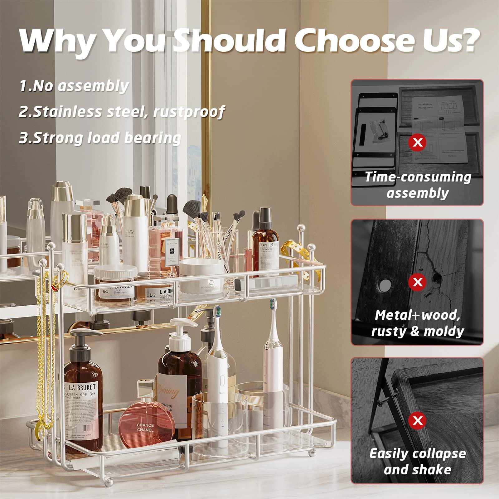 2 Tier Bathroom Countertop Organizer, Bathroom Vanity Tray for Bathroom ...