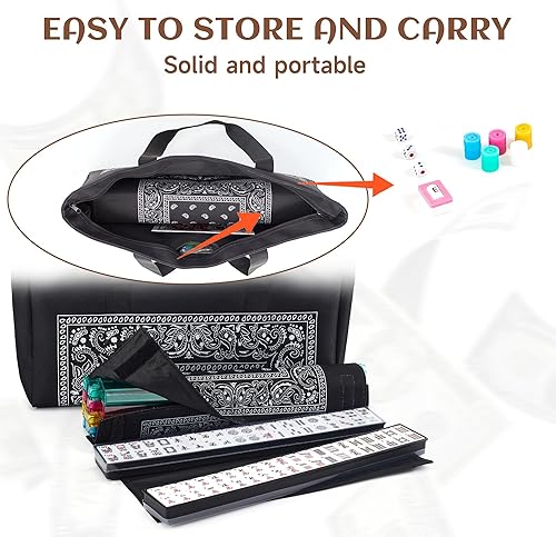 Miniatura 4 de KURONO American Mahjong Set - Bolsa suave de cachemira negra, 166 azulejos blancos de primera calidad, bastidorempujadores 4todo en uno, juego de