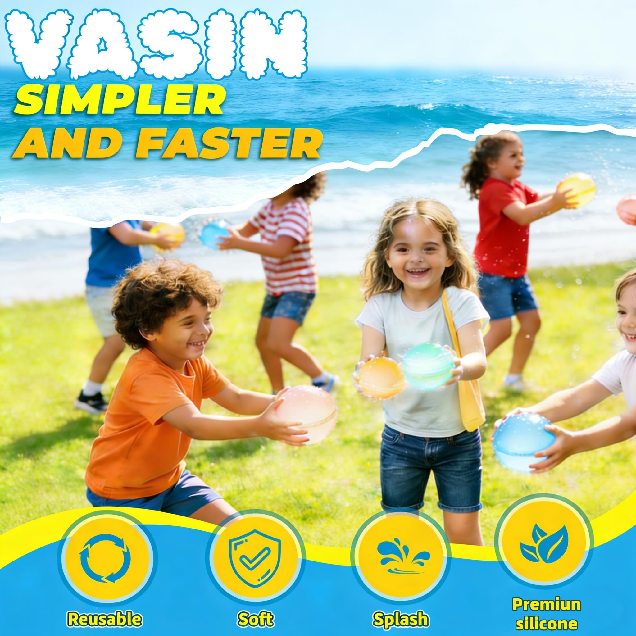 Wasserbomben Wiederverwendbar, Silikon Wasserbombens Selbstschließend mit Netzbeutel, Wasserballoons Sommer im Freien für Strand, Poolparty, Wasserspielzeug