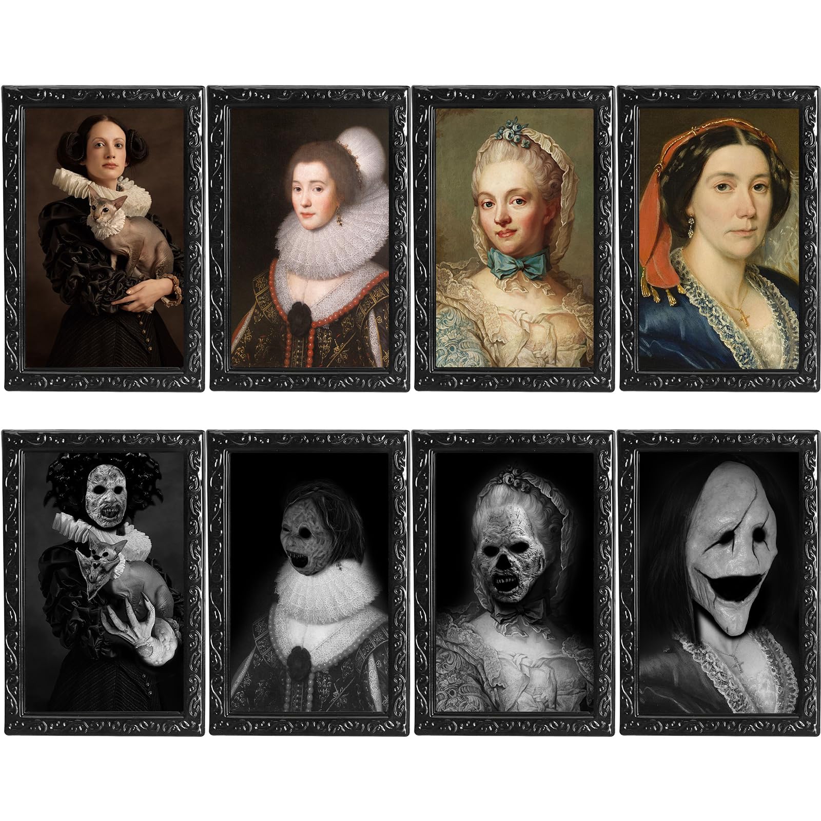 OEDOC Paquete de 4 marcos de fotos de Halloween de 10.2 x 14.5 pulgadas con expresión de rostro cambiante en 3D, para decoración d