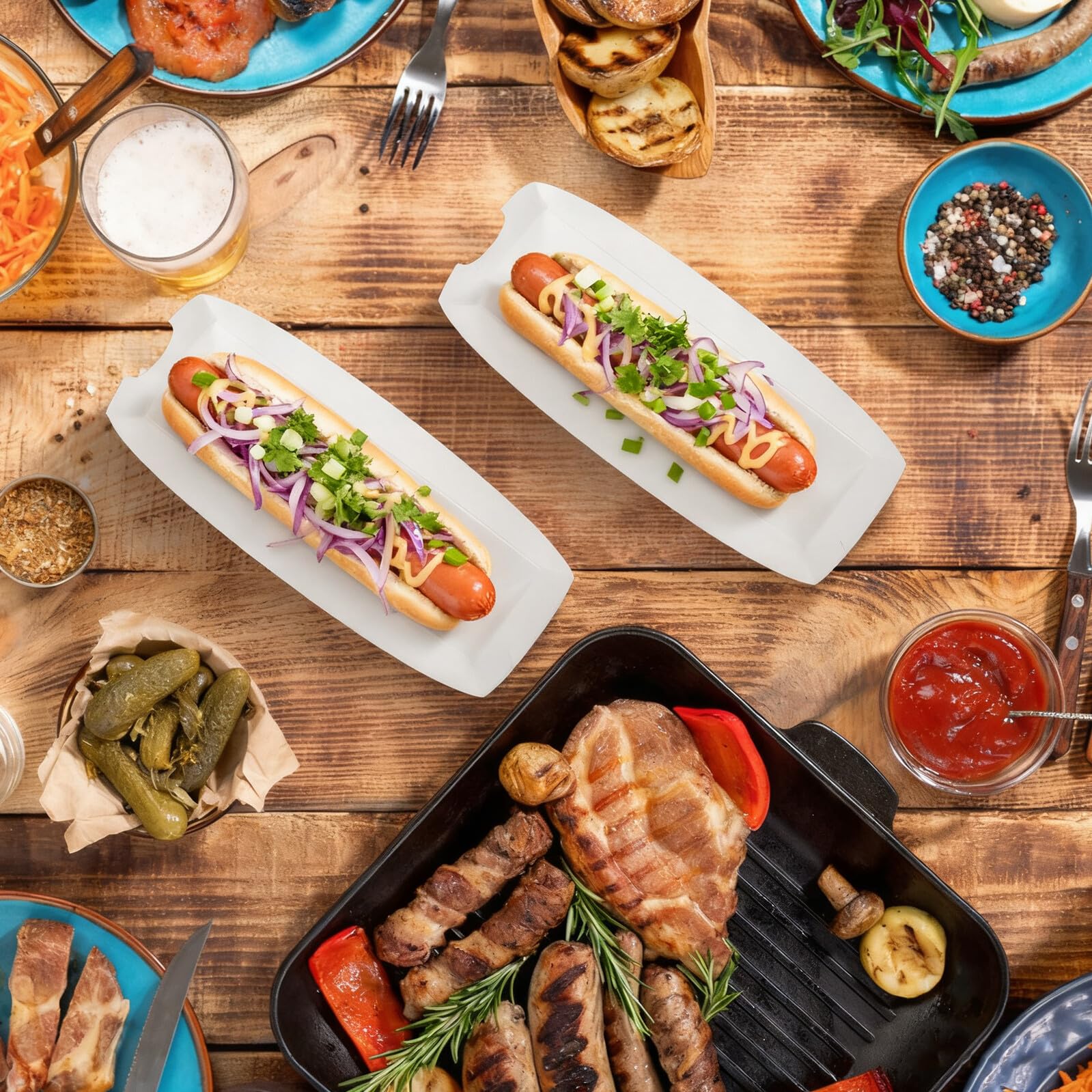 Garneck Lot de 100 Boîtes en Carton pour Hot-dogs Robustes et Faciles à Utiliser, Support en Papier pour Snacks Frits Lors de Fêtes et Barbecues en Plein Air