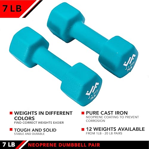 Miniatura 4 de JFIT - Pares y conjuntos de pesas, pares de mancuernas de neopreno y vinilo o 7 opciones de conjuntos de estantes de mancuernas de neopreno,