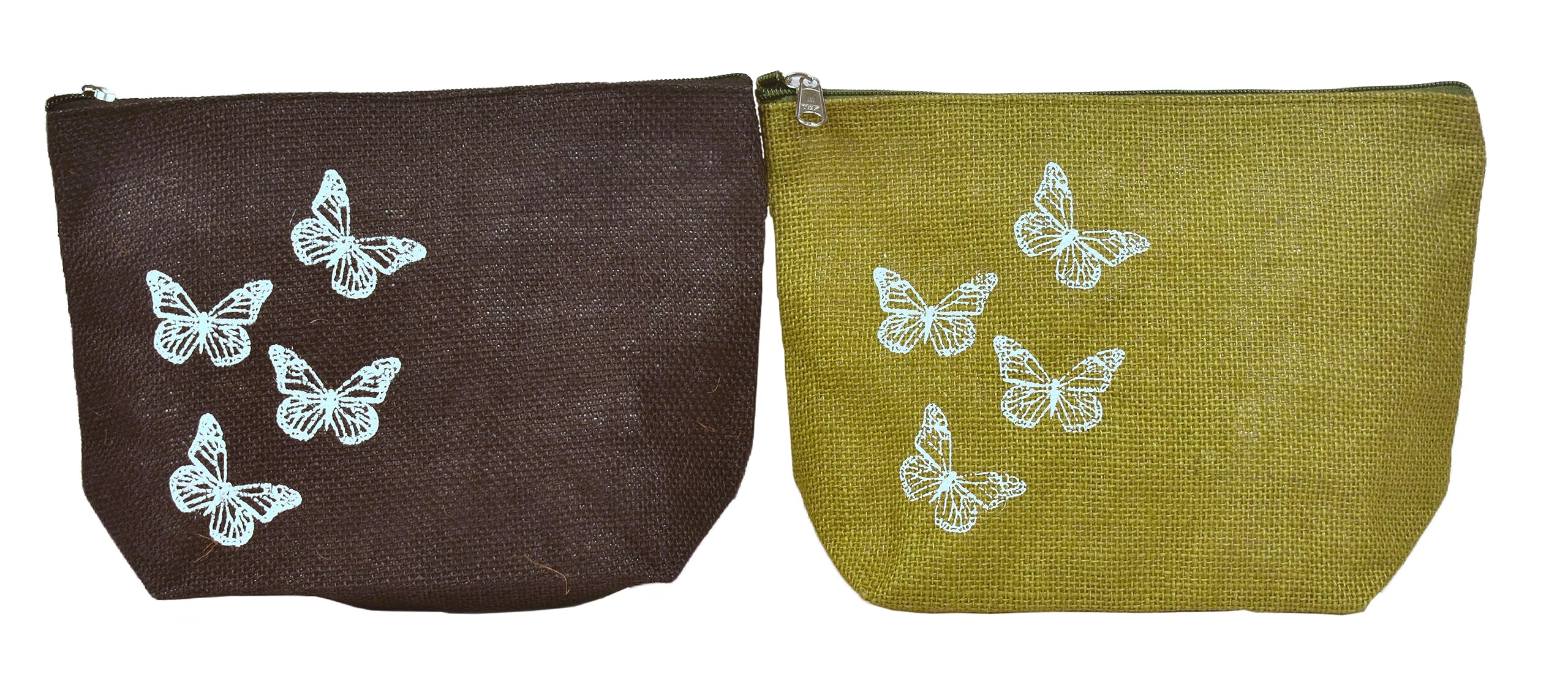 Daffodil Utility Cosmetic Jute Pouch Butterfly Jute Pouch for Men & Women Pencil Pouch Travel Organizer Dopp Kit with Zipper (Pack of 2) (Olive Green & Black)-image-46