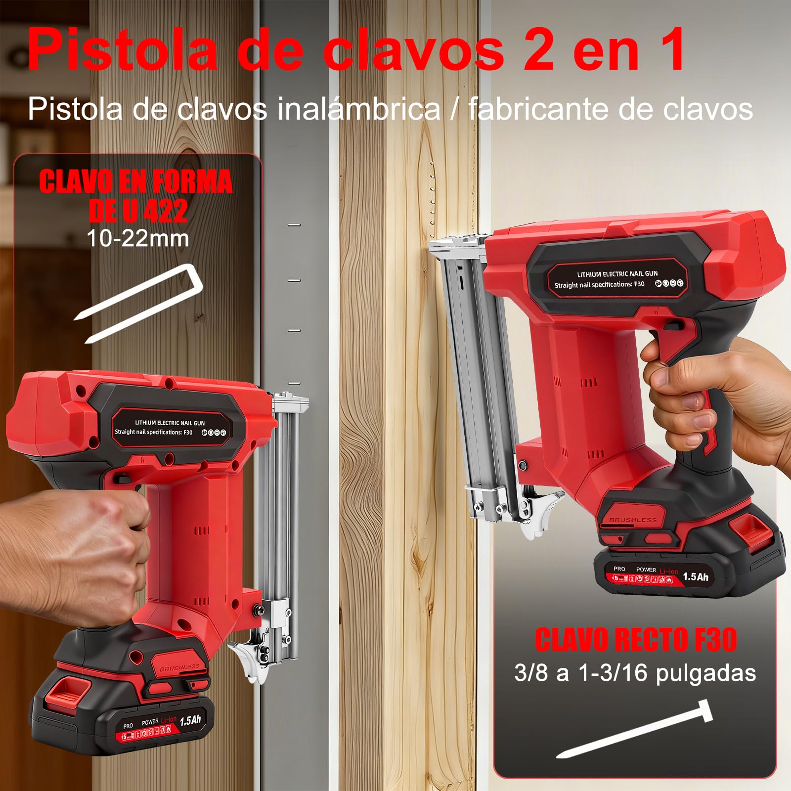 Clavadora Electrica de Clavos, 2 en 1 Pistola de Clavos Inalámbrica 21V, con 2 x Baterías 1.5Ah y 1000Pcs de Grapas, Profundidad de Clavado Ajustable, para Tapicero de Madera, Tapizar