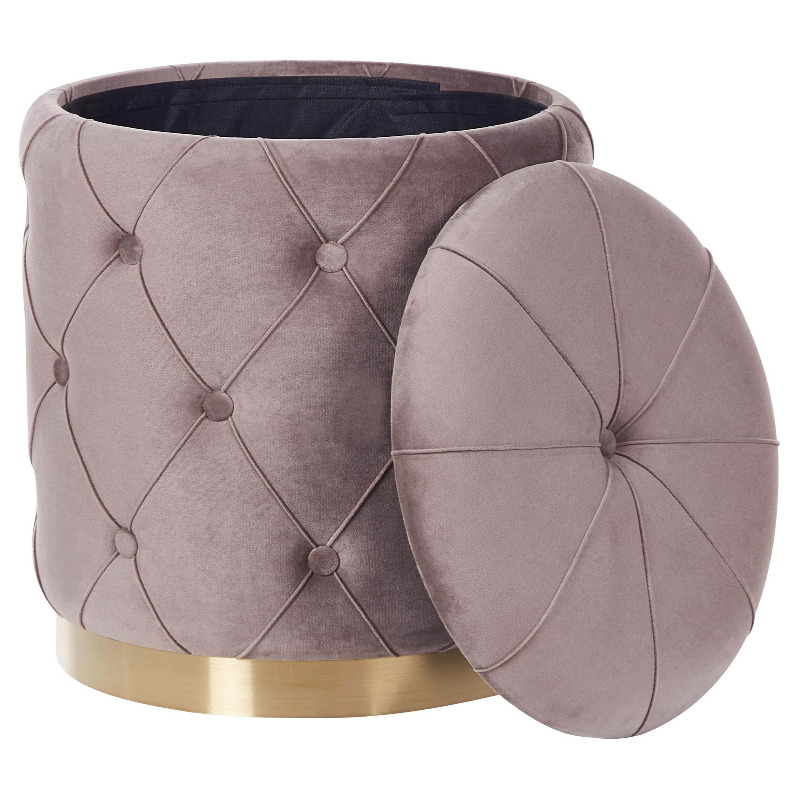 Lot De 2 Poufs Chesterfield Ronds - Beige/Crème/Gold - One Couture