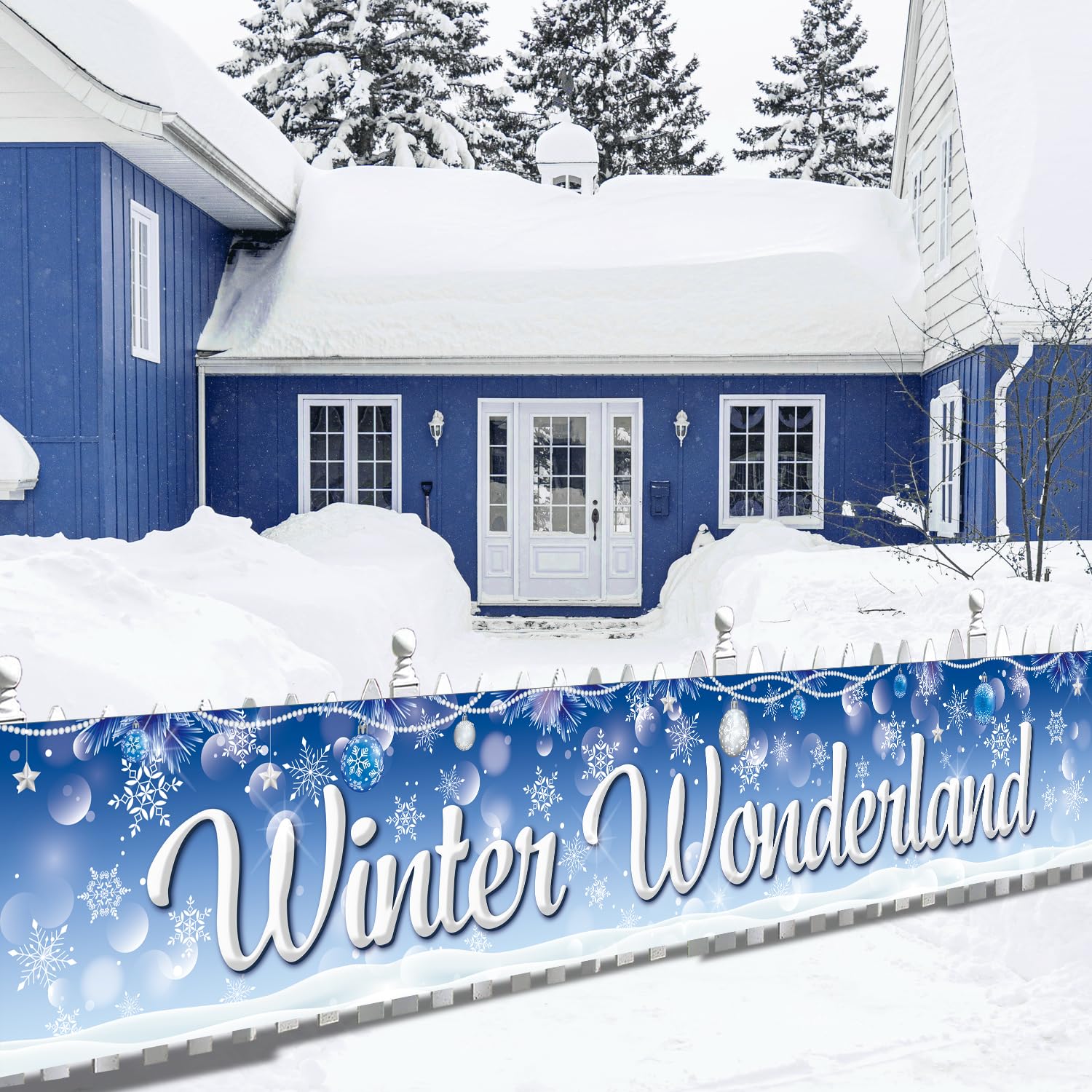 Winter Wonderland Party Decorations Garden Banner, Large 9.8x1.6 FT Winter Wonderland Outdoor Decorations Banner for Yard Sign