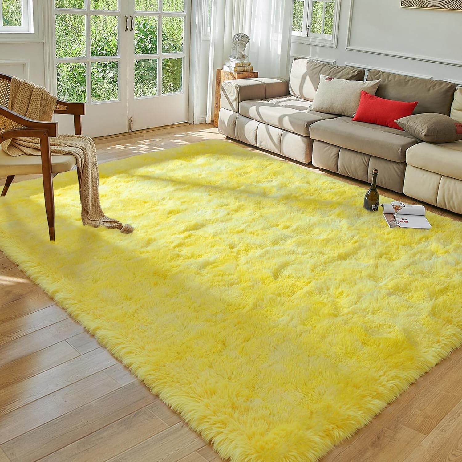 Softlife 6x9 Area Rugs for Living Room, Large Big Tie-Dyed Yellow Fluffy Shag Fuzzy Plush Soft Carpets, Floor Shaggy Rug for Bedroom, Carpet for Home Decor Kids Boys Girls Dorm Nursery Aesthetic 6x9 Feet Tie-dyed Yellow
