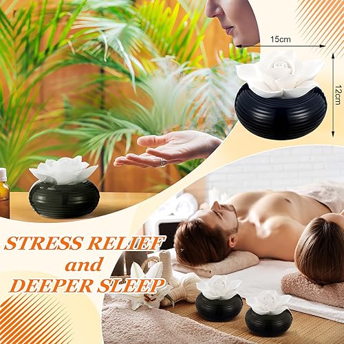 Miniatura 2 de Honeydak Difusor pasivo de aceite esencial de flores de piedra blanca cerámica porcelana floral difusor con recipiente, no eléctrico, hecho a mano,