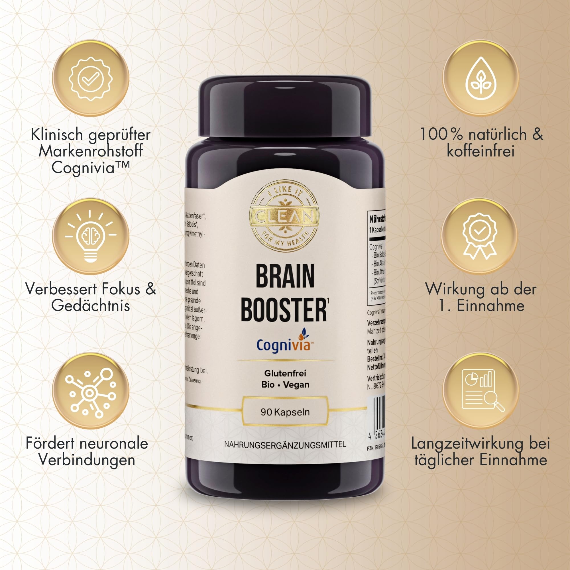i like it clean - Brain Booster - 600 mg - 90 Kapseln - Glutenfrei, Vegan, ohne Gentechnik, Bio - unterstützt Fokus, Konzentration und mentale Leistung