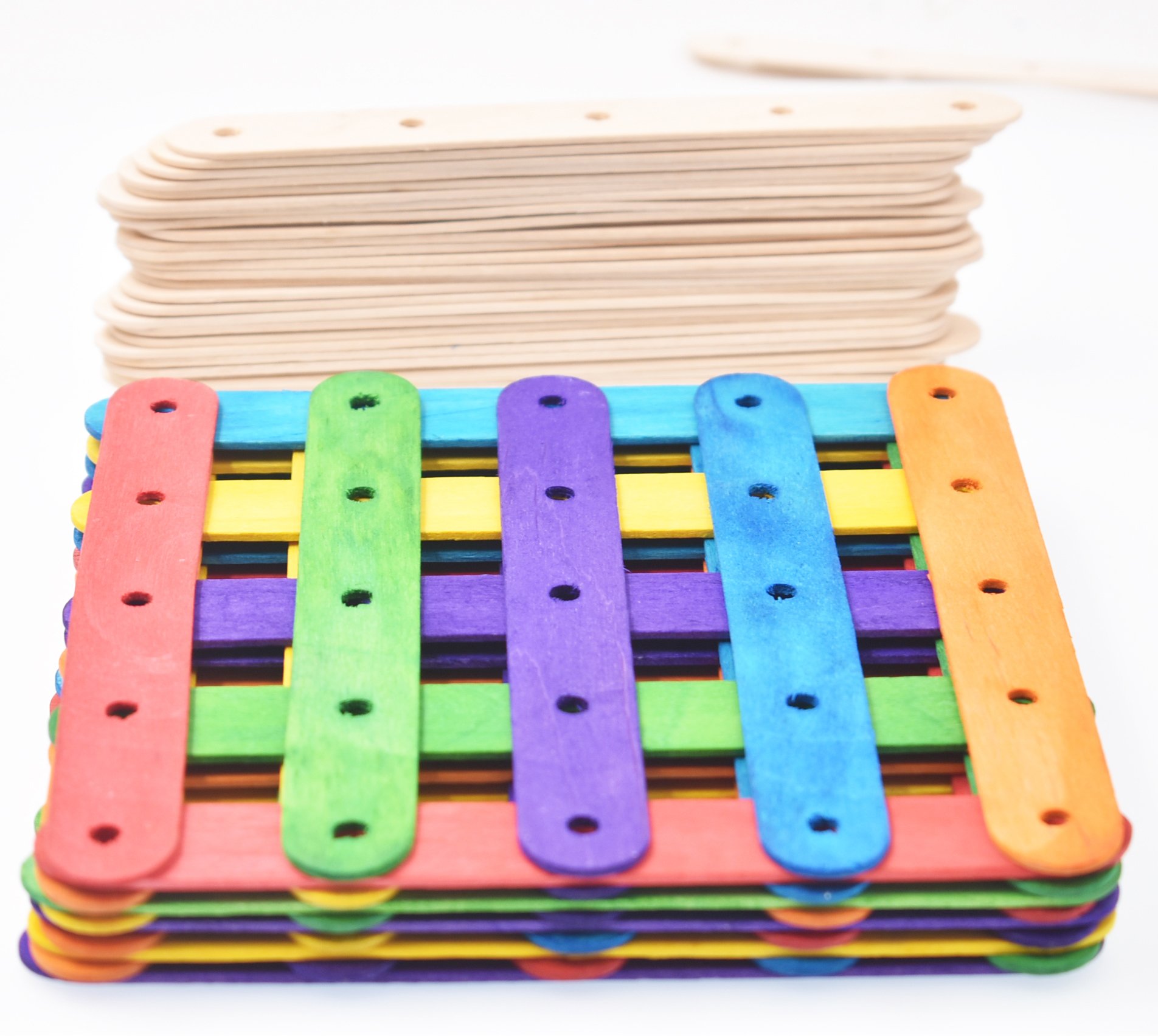 Raylinedo® 100pcs Wooden Ice Cream Stick Lollipop Popsicle Stick 15 x 1.8 x 0.16cm Natural Color and Multicoloured