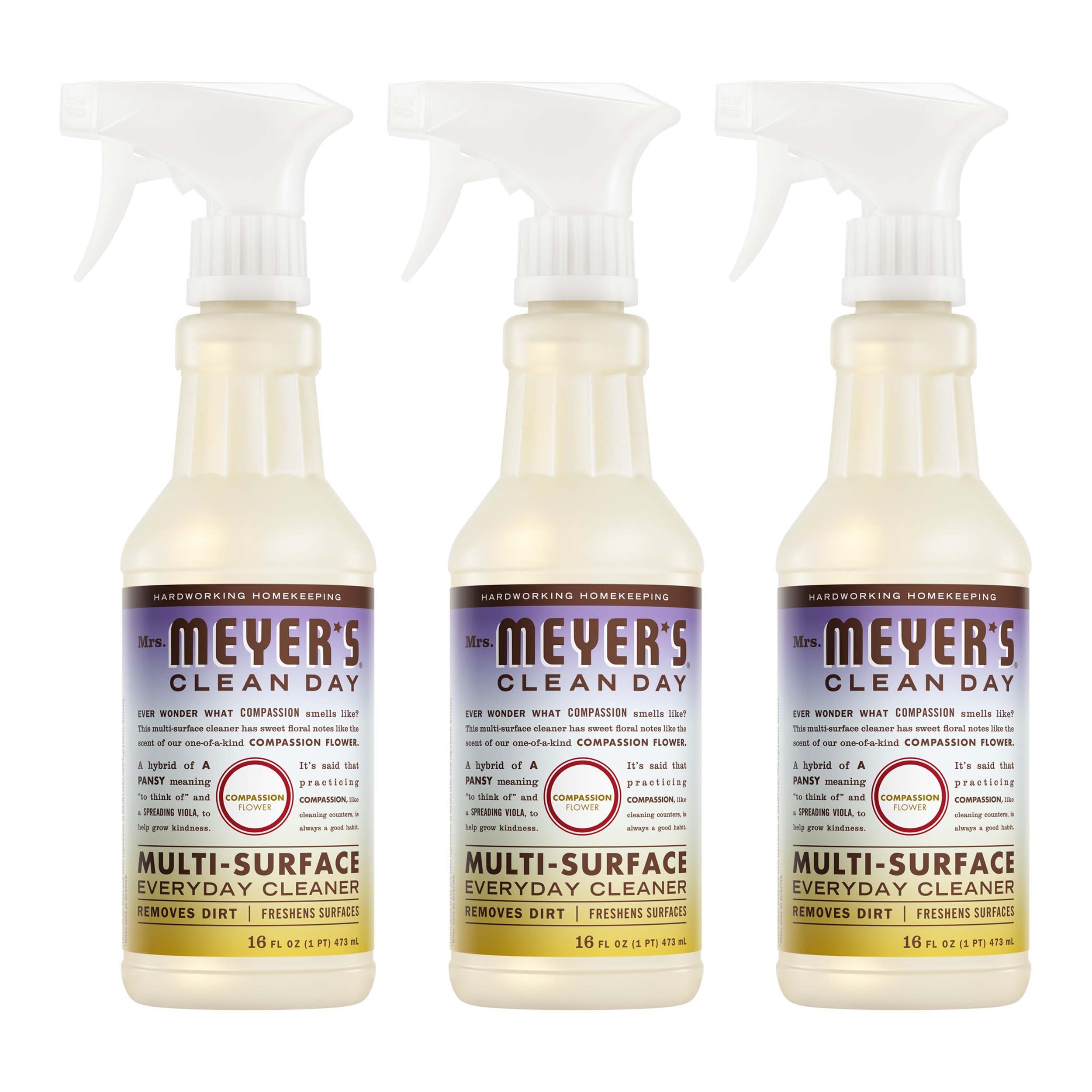 MRS. MEYER'S CLEAN DAY Multi-Surface Everyday Cleaner, Compassion Flower Scent, 16 Fl Oz Bottle - 3 Pack