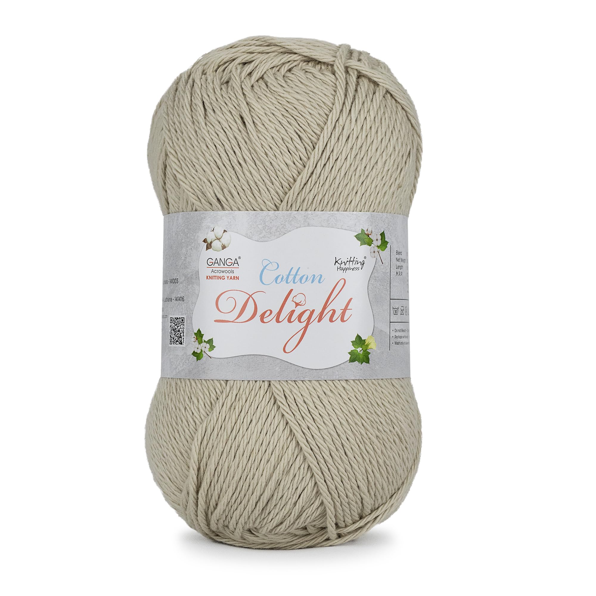 Ganga Acrowools Cotton Delight, Dk Weight Cotton Yarn, Oekotex Class L Certified 100G, 169M COD003 Stonewall, Grey